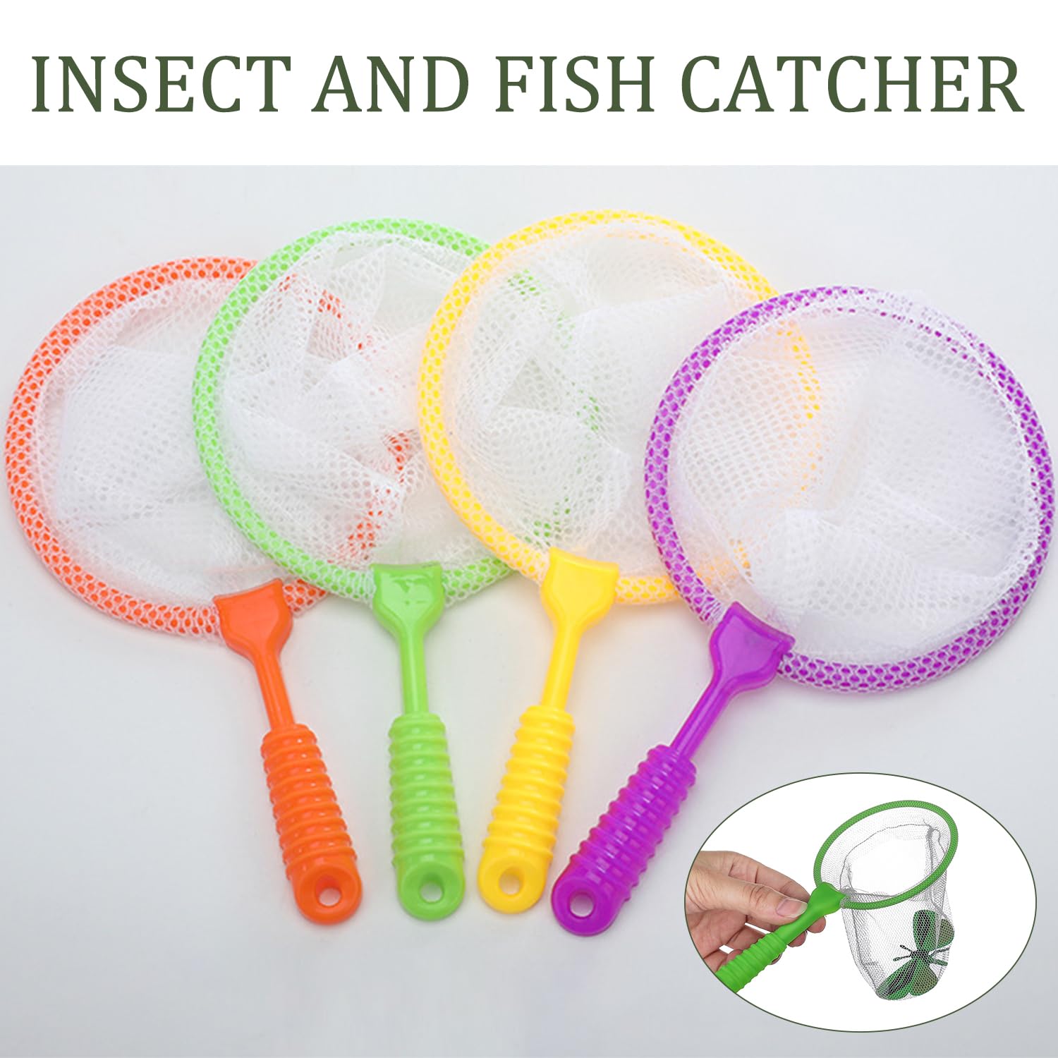 2 Retini Per Pesca E Insetti Per Bambini, Verdi, Leggeri, Ergonomici, Per Spiaggia, Giardino E Bagno, Gioco Educativo All'Aperto - 4