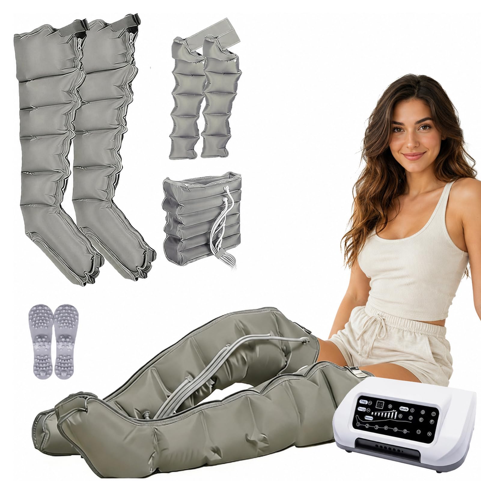 LYJIANGXIN 6 Cavity Pressotherapy Air Compression Leg Foot Massager, L/XL Compression Boots Lipedema Legs Treatment, Calf Massagers for Pain and Circulation, Pressotherapy and Lymphatic Drainage