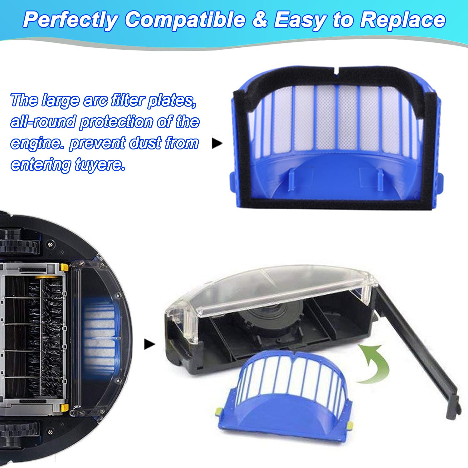 Rumba Aspirapolvere Robot Filtri HEPA Per IRobot Roomba 600 Serie - Ricambi Per Aspirapolvere Robot, Kit Con 6 Filtri E Pulitivo Filtri Hepa Roomba - Foto 2