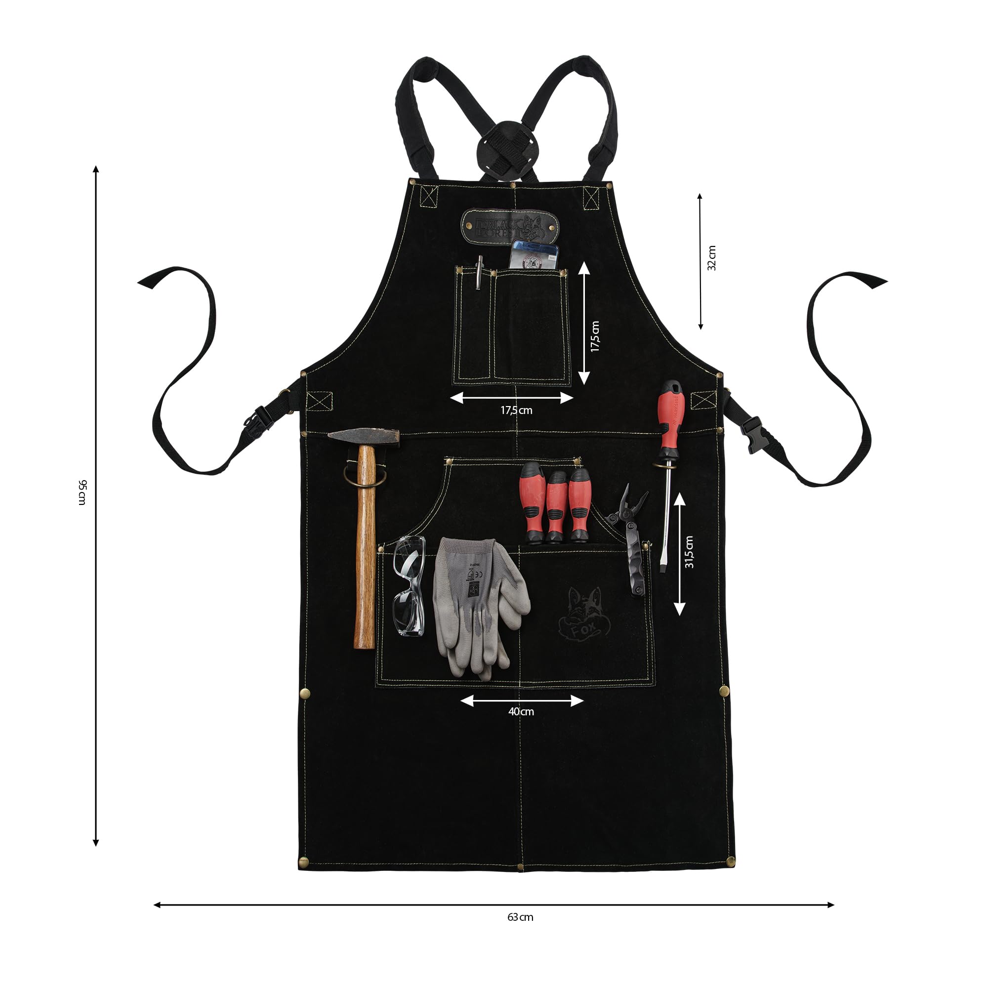 Tablier de soudeur Rough - En cuir de buffle sauvage - Pour barbecue, restauration, barista, cuisine - 61 x 94 cm - Variable de M à XXL en 3 couleurs - Noir - Taille Unique