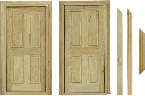 Miniatura 5 de Cayway 2 ventanas para casa de muñecas, 1 puerta de madera en miniatura, marco de ventana a escala 112 para casa de muñecas o accesorio de ciudad