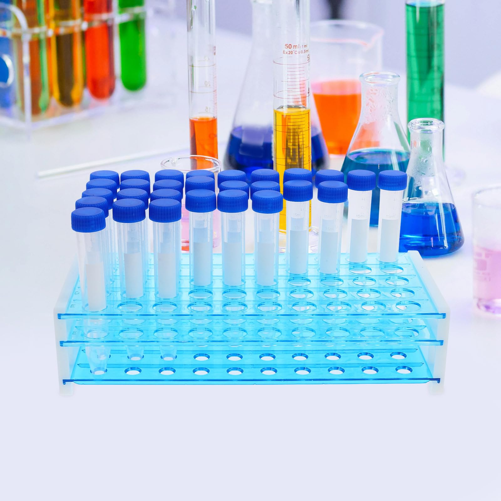 NUOBESTY 15 Ml Zentrifugenröhrchen aus Kunststoff mit 2 Abnehmbaren Röhrchenständern 50 Loch Labor Reagenzglas Ständer für Präzisionsproben und Wissenschaftliche Tests