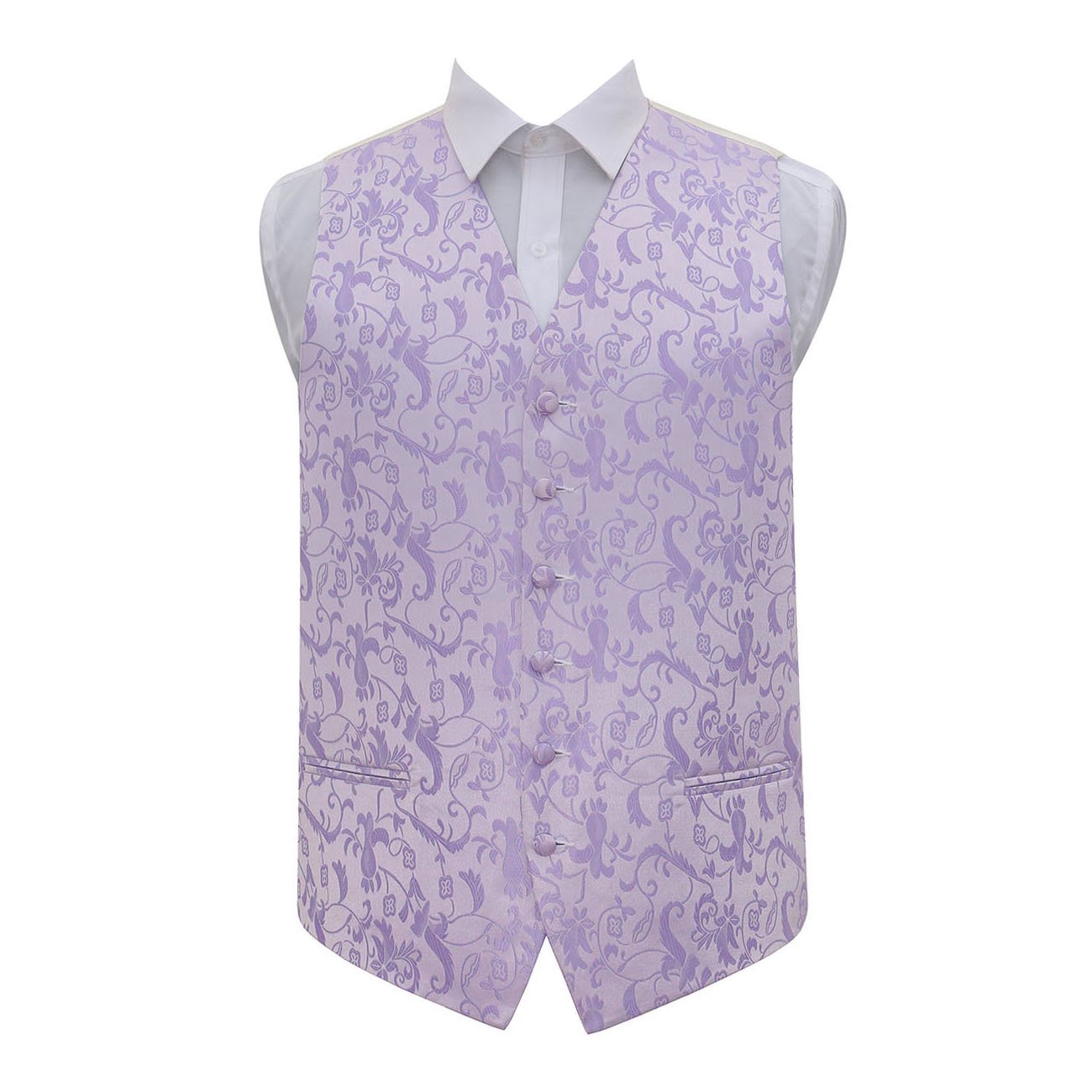 Dqt Men's Lilac Floral Passion Jacquard Waistcoat - Wedding, Business & Formal Suit Vest - 46" (3Xl)