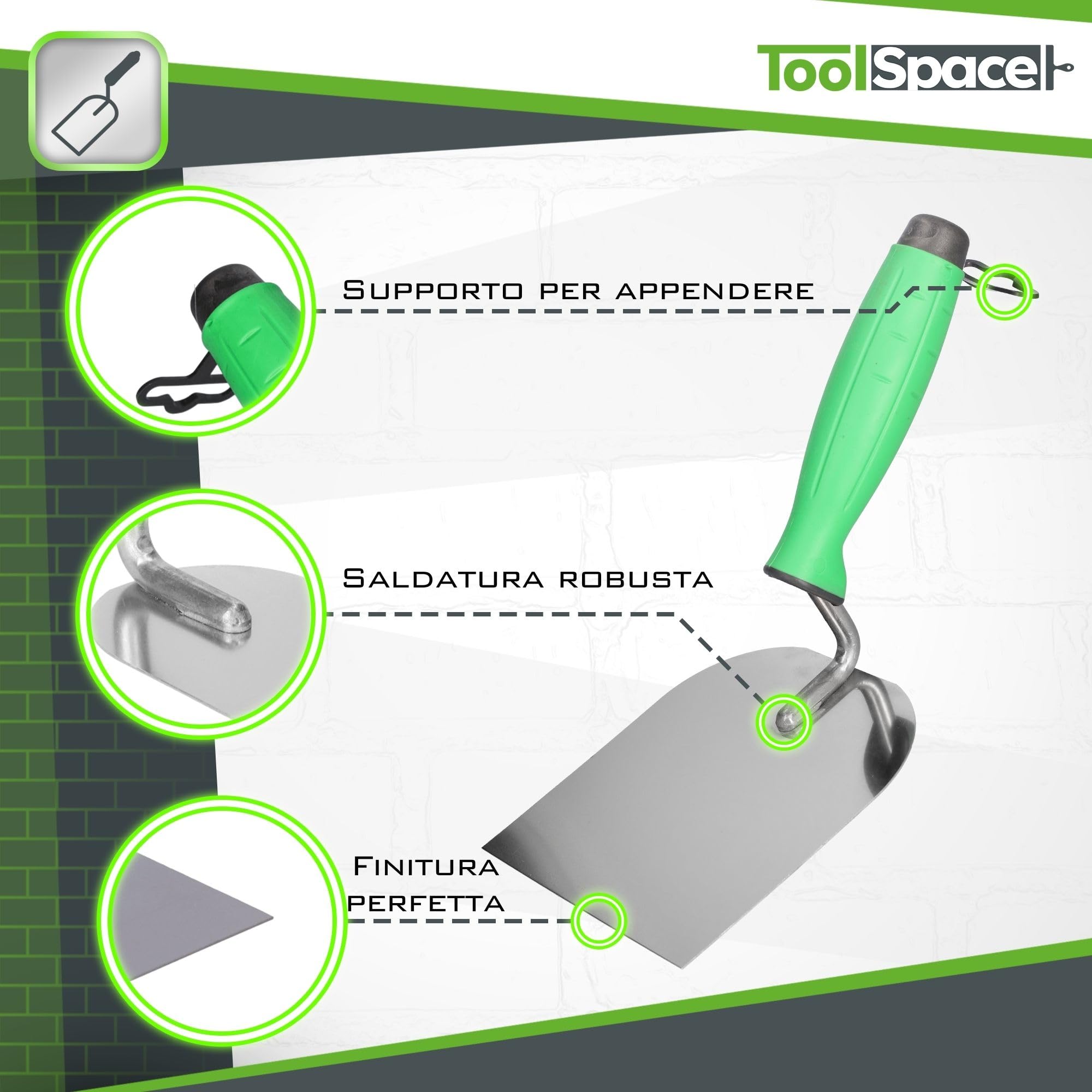 ToolSpace Cazzuola di precisione in acciaio inox 120 mm manico gommato
