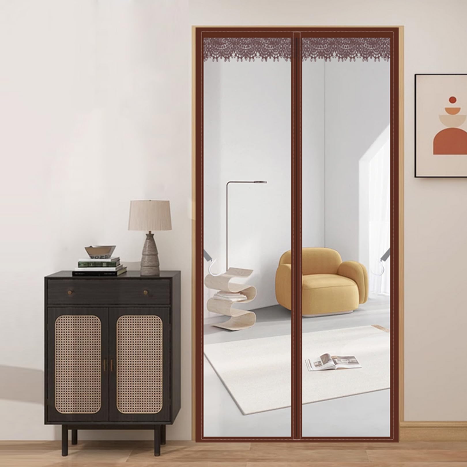 Rideau thermique isolant anti froid et coupe-vent pour porte d'entrée à fermeture magnétique automatique