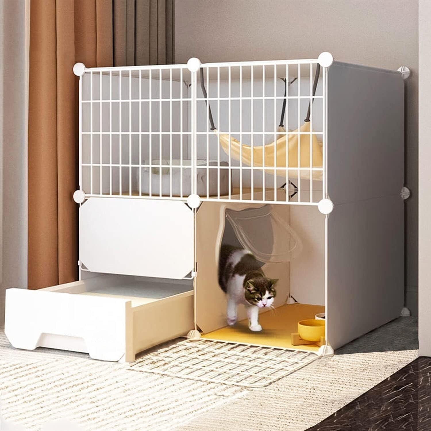 Recinto for Animali da Interno – Gabbia con Vassoio e trasportino(White 73x47x72cm)