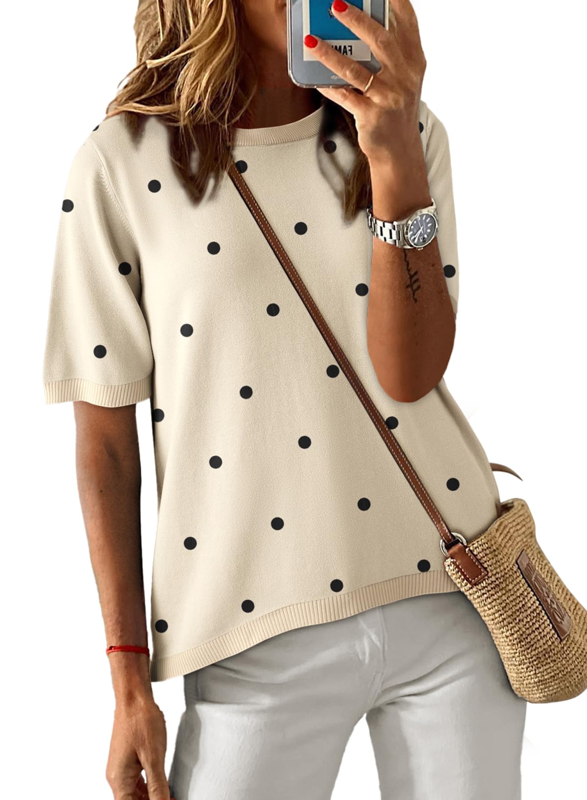 Dokotoo Womens Tops 2026 Casual Summer Crewneck Short Sleeve Striped Color Block Knit High Low Trendy Pullover Sweaters
