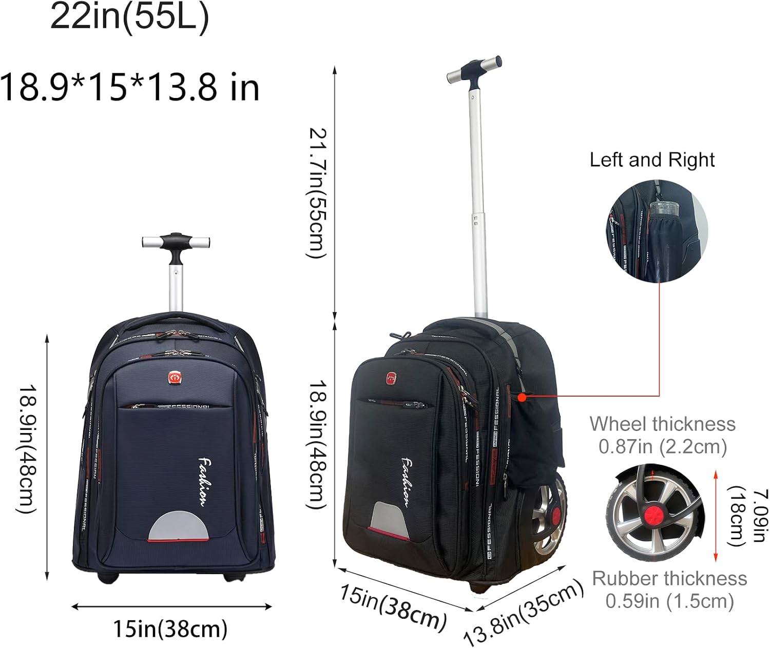 Rolling Backpack for Adults, 22 Inch Backpack with Wheels for Business, College Student and Travel Commuter, Large Backpack on Wheels for Work (Grey) image 2