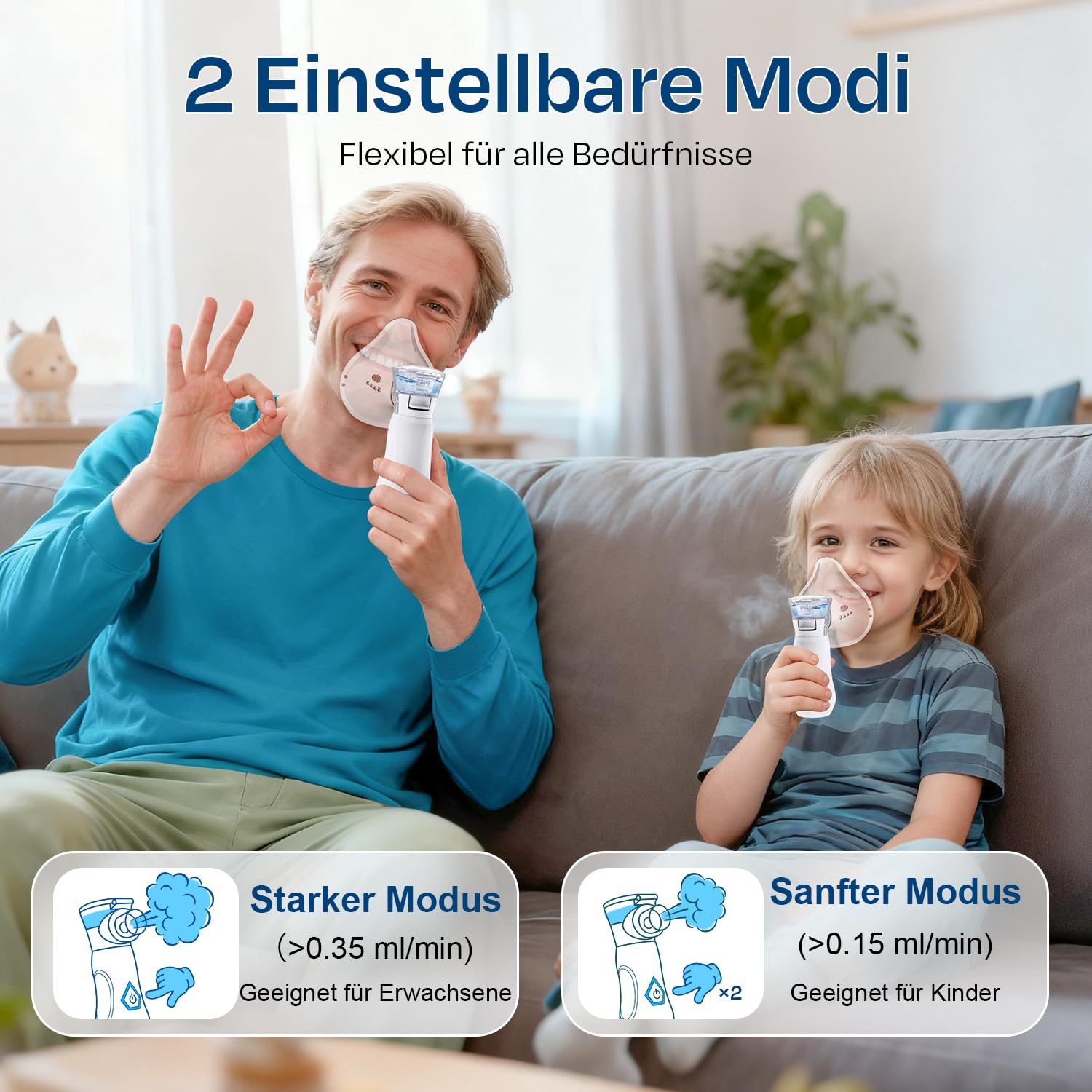 Tragbarer Inhalationsgerät, Leiser Inhaliergeräte für Erwachsene, über USB-C Aufladbarer Inhalator für alle Altersgruppen, einstellbarer Sprühnebel, mit Selbstreinigungsfunktion