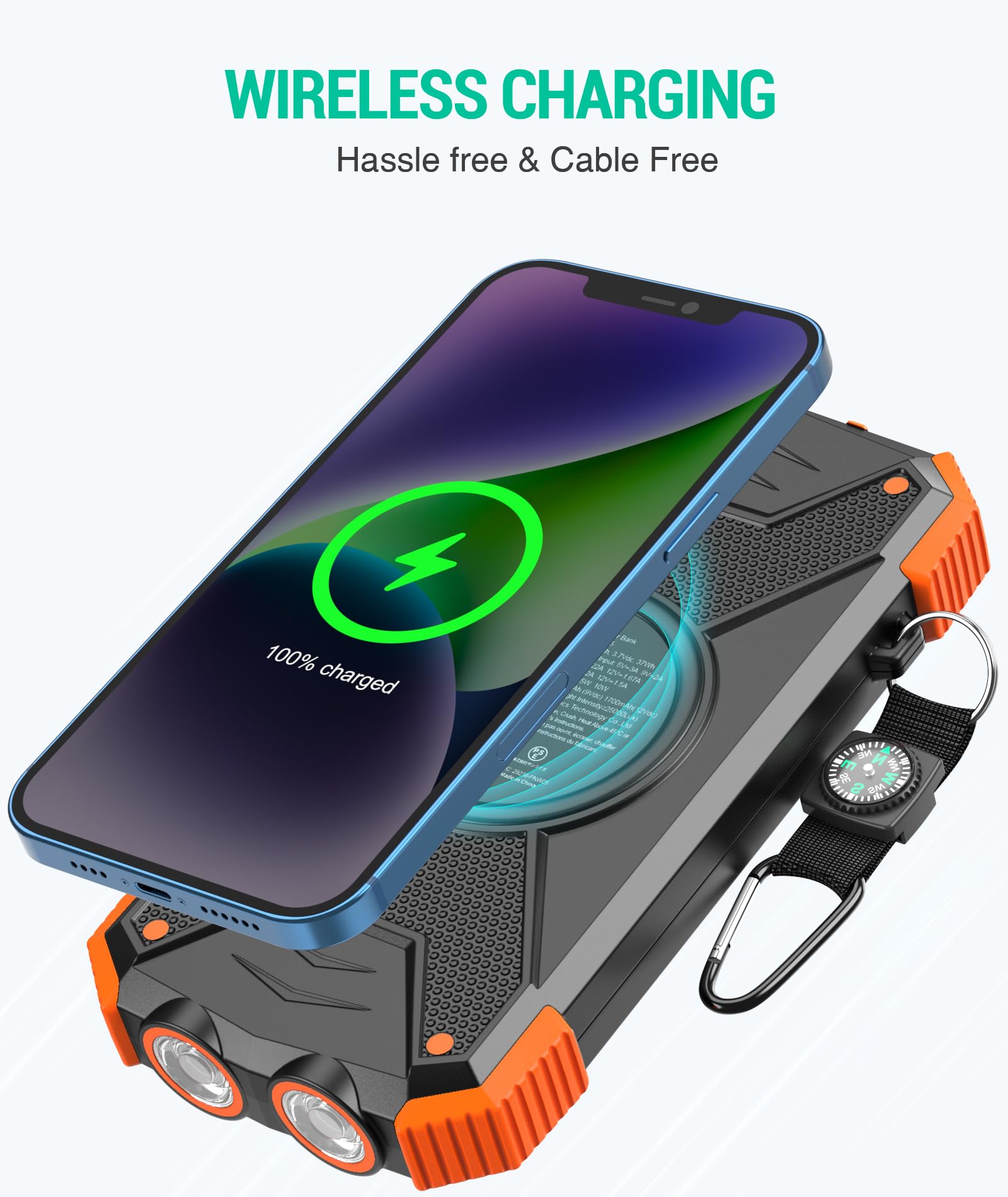 BLAVOR Power Bank Solar, Cargador Solar 10000mAh, Carga Rápida PD de 20W, Powerbank Portátil USB-C con Panel Solar, Carga Rápida Inalámbrica con Linterna, Batería para Acampada, Móvil, Negro