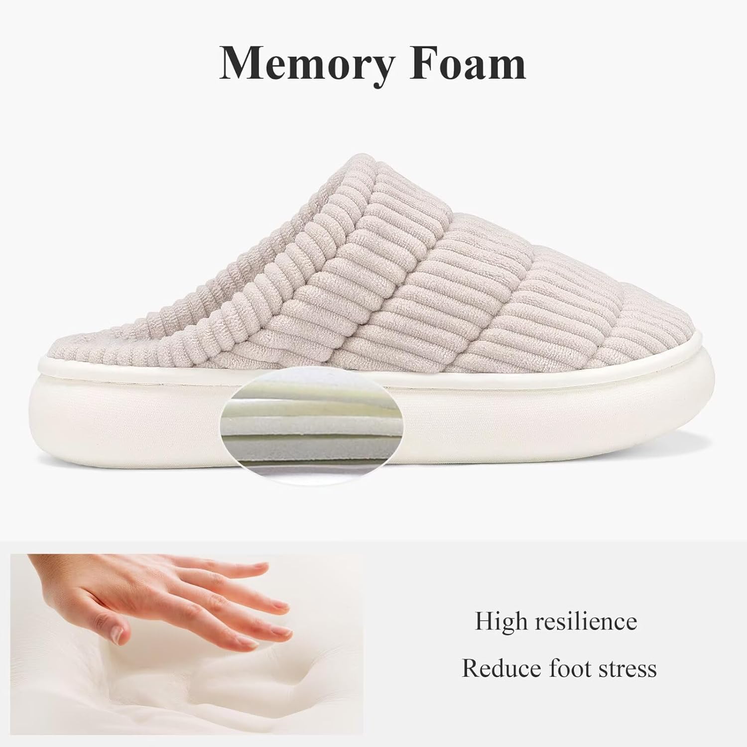 NineCiFun Womens House Shoes Warm Memory Foam Slippers for Women Indoor Soft Fleece Lined Womens Slippers Beige,13-14 - Image 3