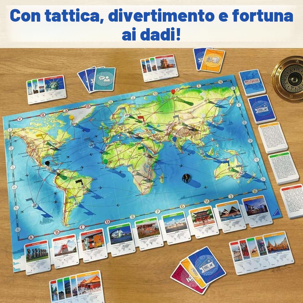 Ravensburger Gioco per famiglie 26888 - World tour - classico per famiglie da 8 anni - gioco da tavolo, viaggi in tutto il mondo, gioco da tavolo per un massimo di 6 giocatori - oltre 170 città