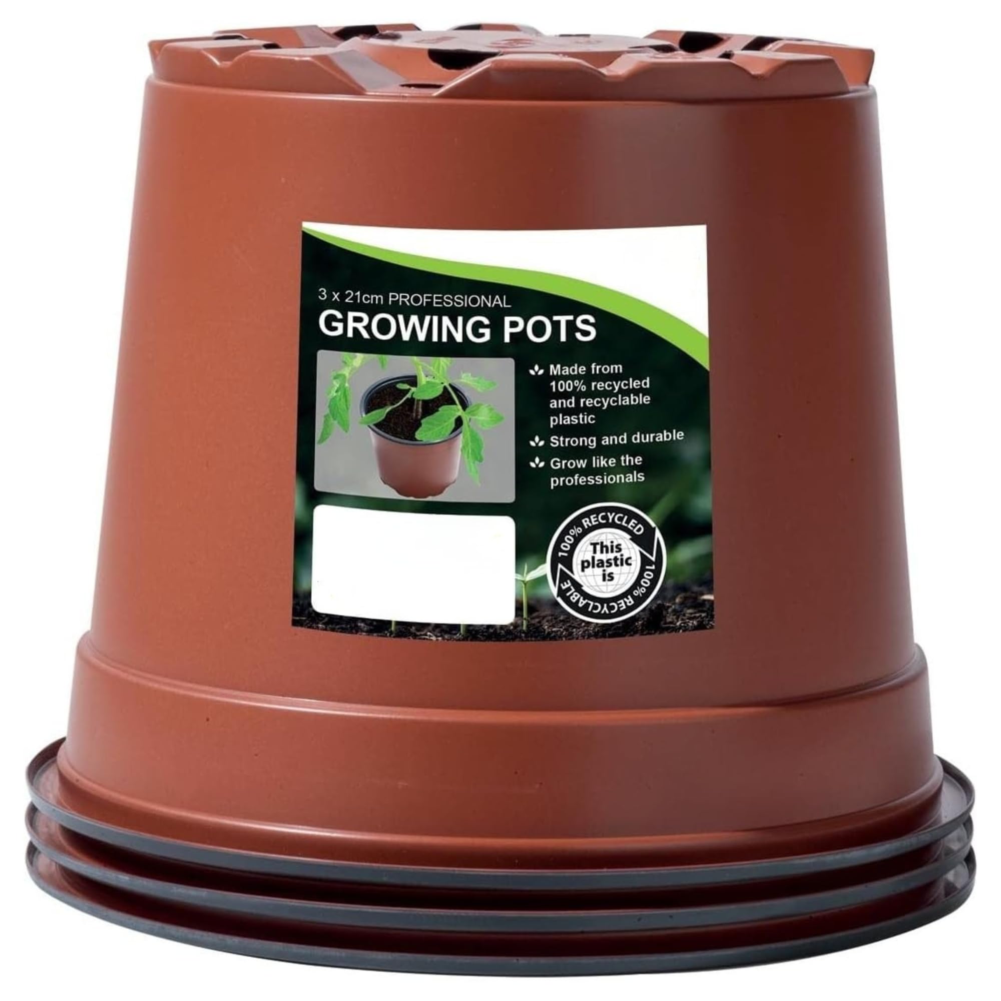 W-Direct 21cm Professional Growing Pots – 3 Pack, Recycled & Recyclable Plastic, Durable & Reusable Plant Containers