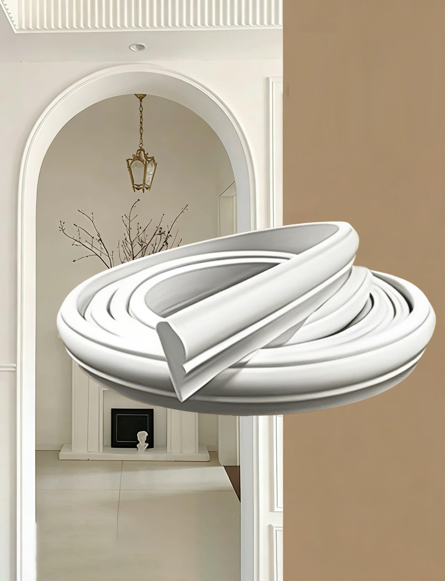 PULaif Wall Trim Arch Kit, Flexible PVC Arch Trim Kit 3.3-32.8 ft DIY Cuttable Half Circle Molding For Doorway(W 7cm(2 3/4"),L8m/26.2ft)