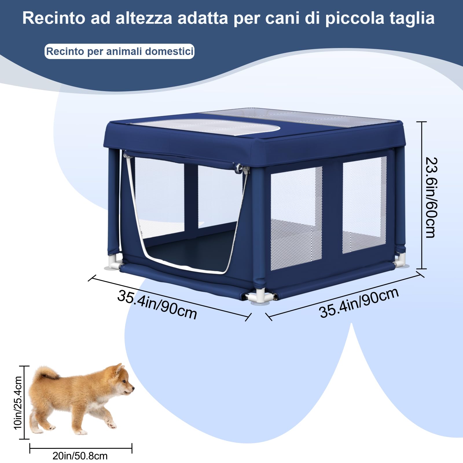 Parc pour Chiots, enclos pour Chiens de Petite Taille, Parc de sécurité pour Animaux de Compagnie avec Tissu renforcé, Filet en Nylon et Tubes en Acier Inoxydable (Blue, 90x90x66cm, 6)