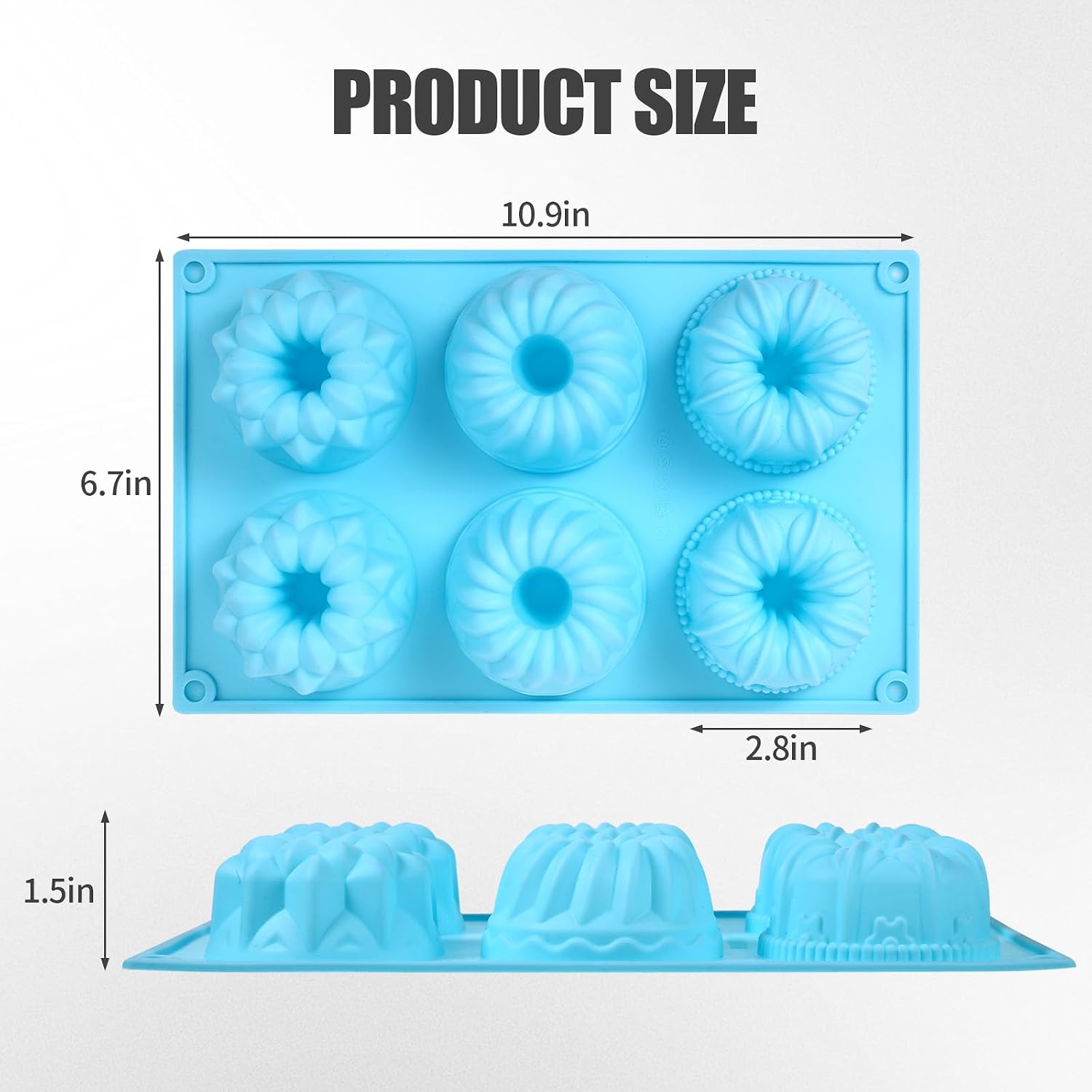 3 PCS Mini Bundt Cake Pans for Baking, 6-Cavity Fluted Tubular Mini Cake Pans, Silicone Molds for Baking, Ideal for Brownies, Cookies, Cupcakes, Jellies, Muffins, Donuts(Three Shapes)