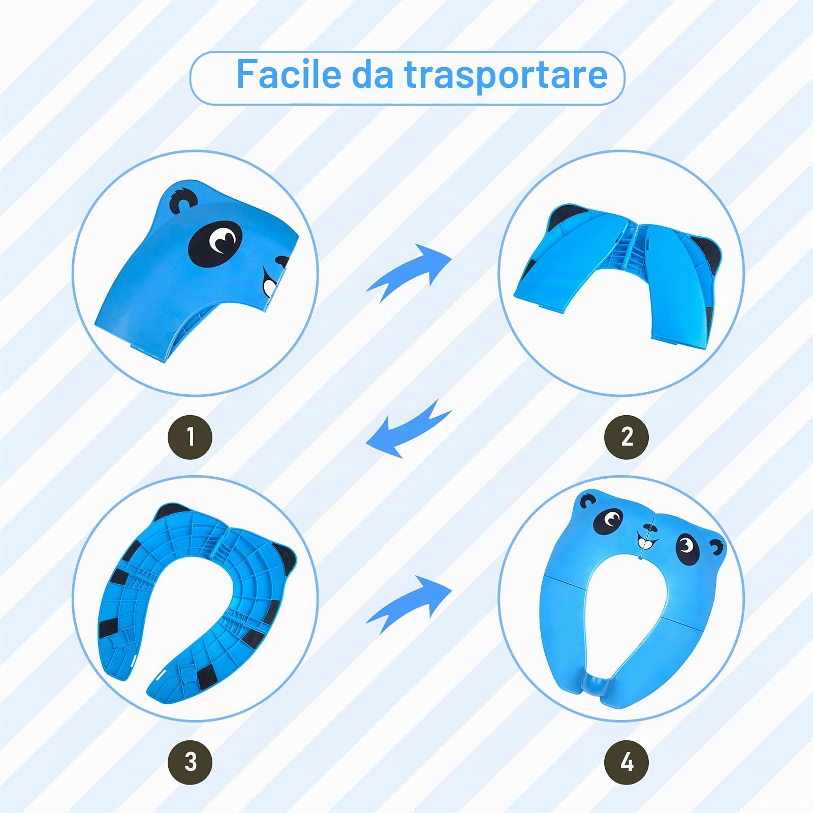 Riduttore Water Bambini Vasino per Bambini, WC Riduttore Toilette Sedile, Vasino Portatile da Viaggio Sedile con 8pcs Cuscinetti Antiscivolo e 1 Borsa per il Trasporto, Panda Blu