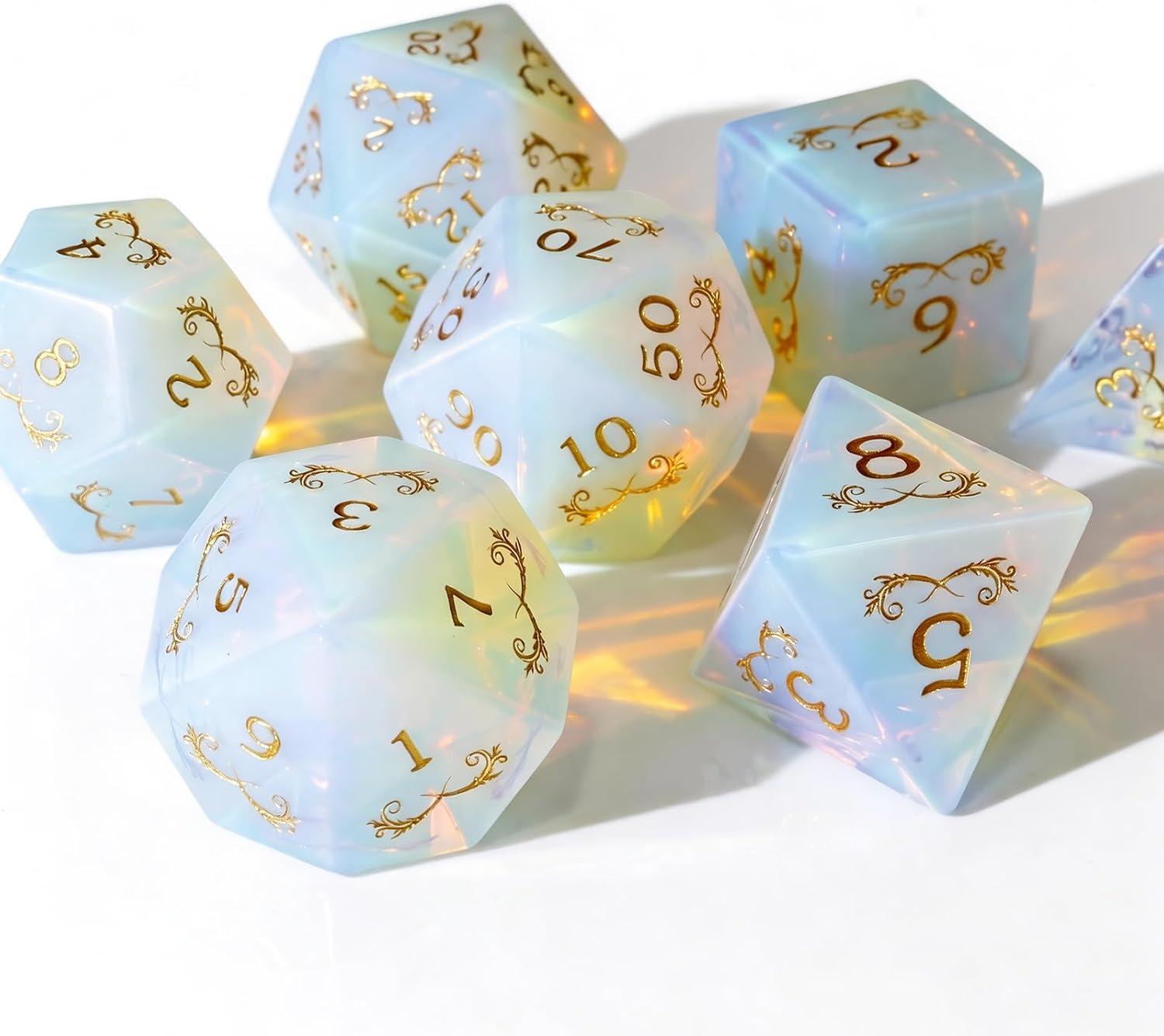 Haxtec Opal Gemstone Dice Polyhedral DND Dice Set with Premium Dice Case Compatible with Dungeons and Dragons Role Playing Board Games D&D Gift