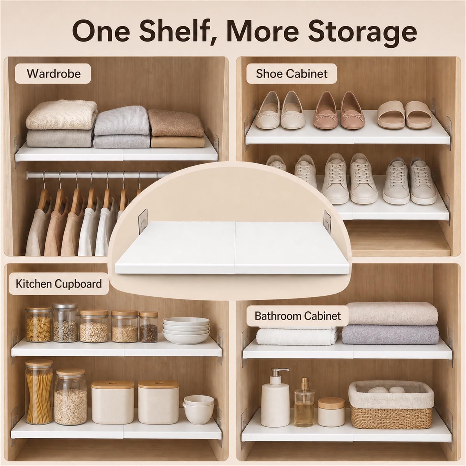 Separador De Armario Extensible,Estante De TensióN para Armario,Sin Clavos Separador De EstanteríAs,Ordenados Y Organizado,para Cocina,Mostradores,Despensa,BañO