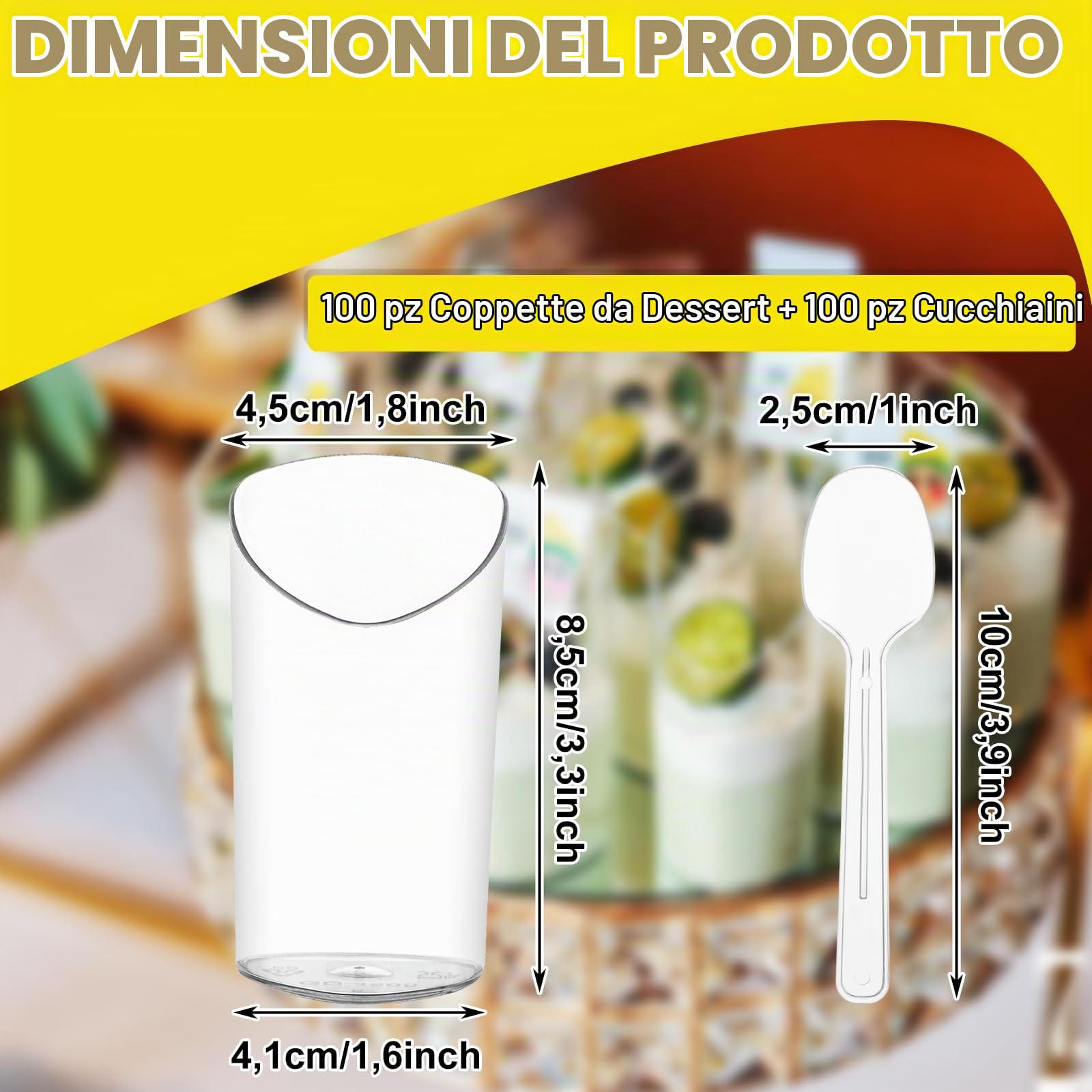 YOUNTHYE 100 bicchieri da dessert con cucchiai, 80 ml, riutilizzabili