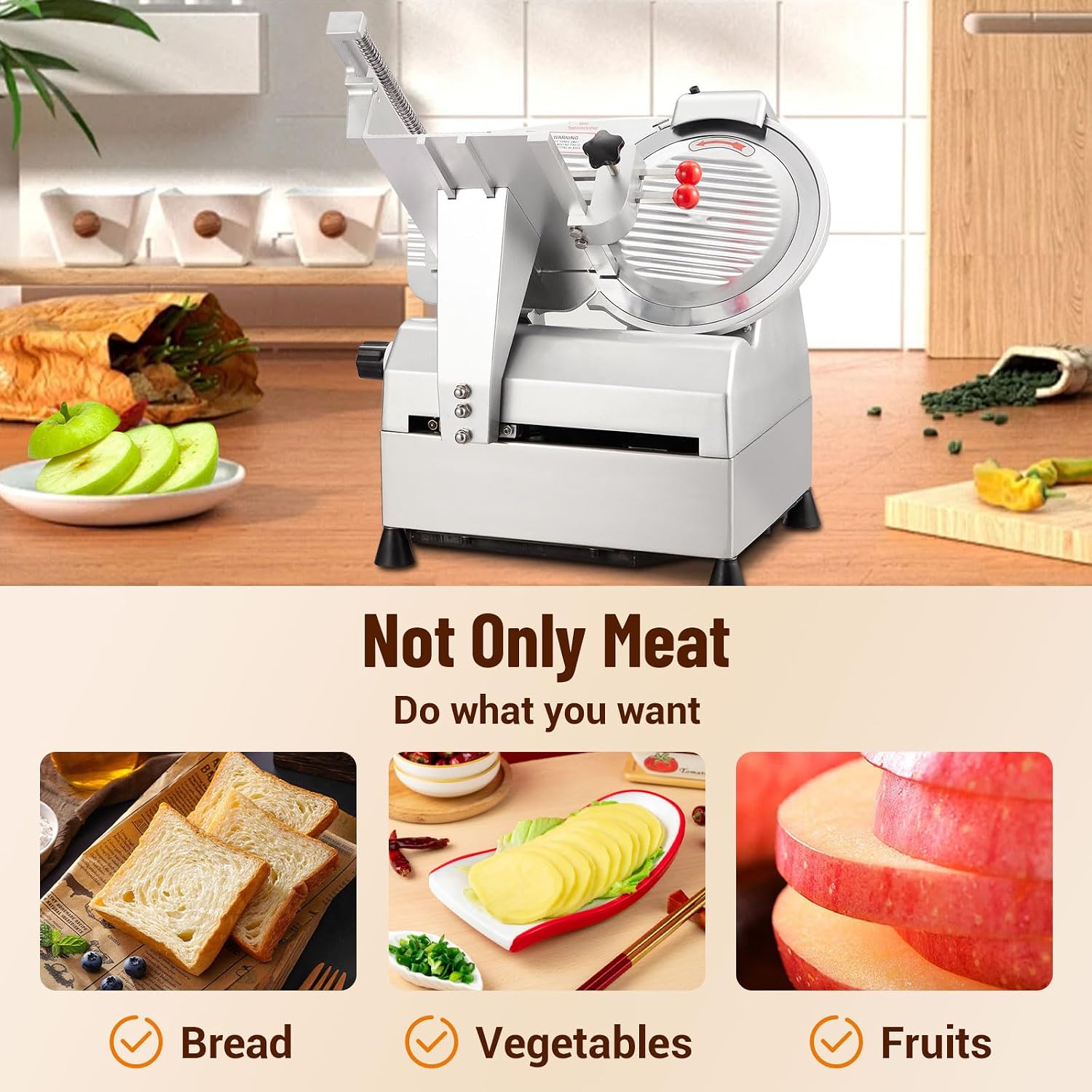 Electric Food Slicer & Meat Slicer, 800W 12 Inch with Adjustable Thickness 0-18mm, Stainless Steel Blade for Home and Commercial Use