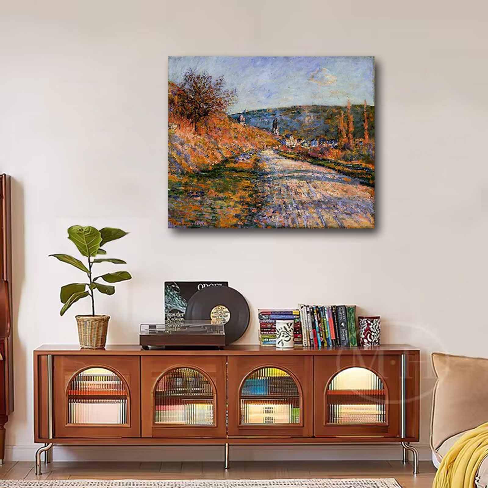 Amazon.co.jp: クロード・モネThe Road to Vetheuilキャンバス絵画