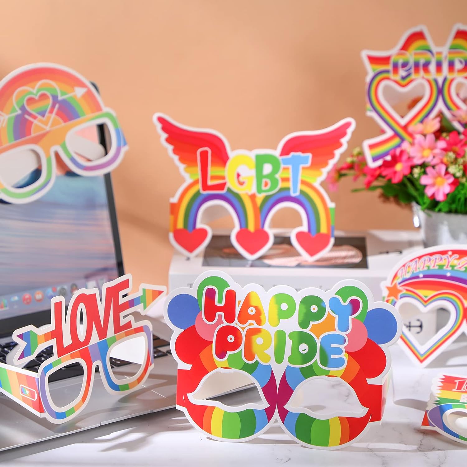 Lenwen 24 Pcs Rainbow Gay Pride Paper Funny Glasses Lesbian LGBT Party Sunglasses Love Is Love LGBTQ Fun Sunglasses for Gay Pride Decorations Adults Photo Props History Month Party Supplies