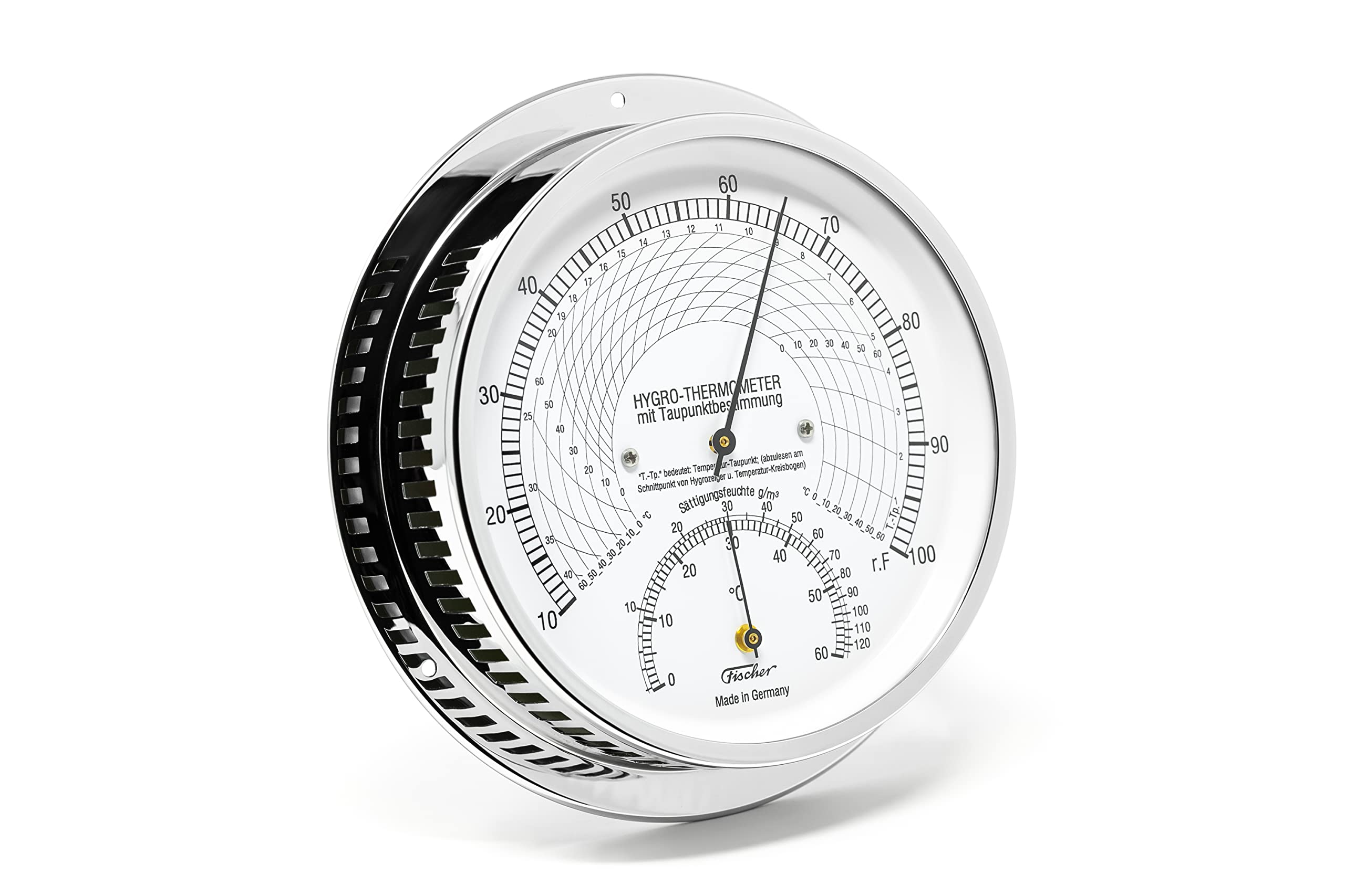Fischer 5028-47 – Medidor climático con punto de rocío – Higrómetro de 155 mm y termómetro bimetálico – Fabricado en Alemania