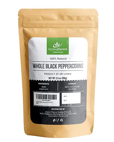 Granos de pimienta negra entera cosechados de Sri Lanka 100g (3.5 oz) disponible en Yaxa Colombia