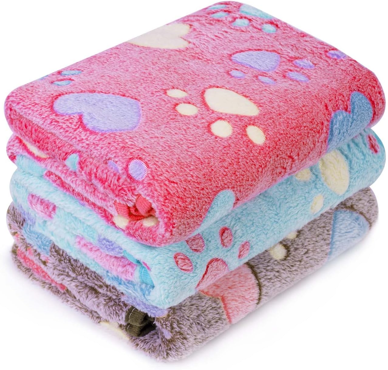 LeapSheep Pet Blankets for Dogs Cats – 3Pack Heart Pattern Super Soft Fluffy Dog Blankets for Small Medium Large Doggy Kitten (Heart, Small)