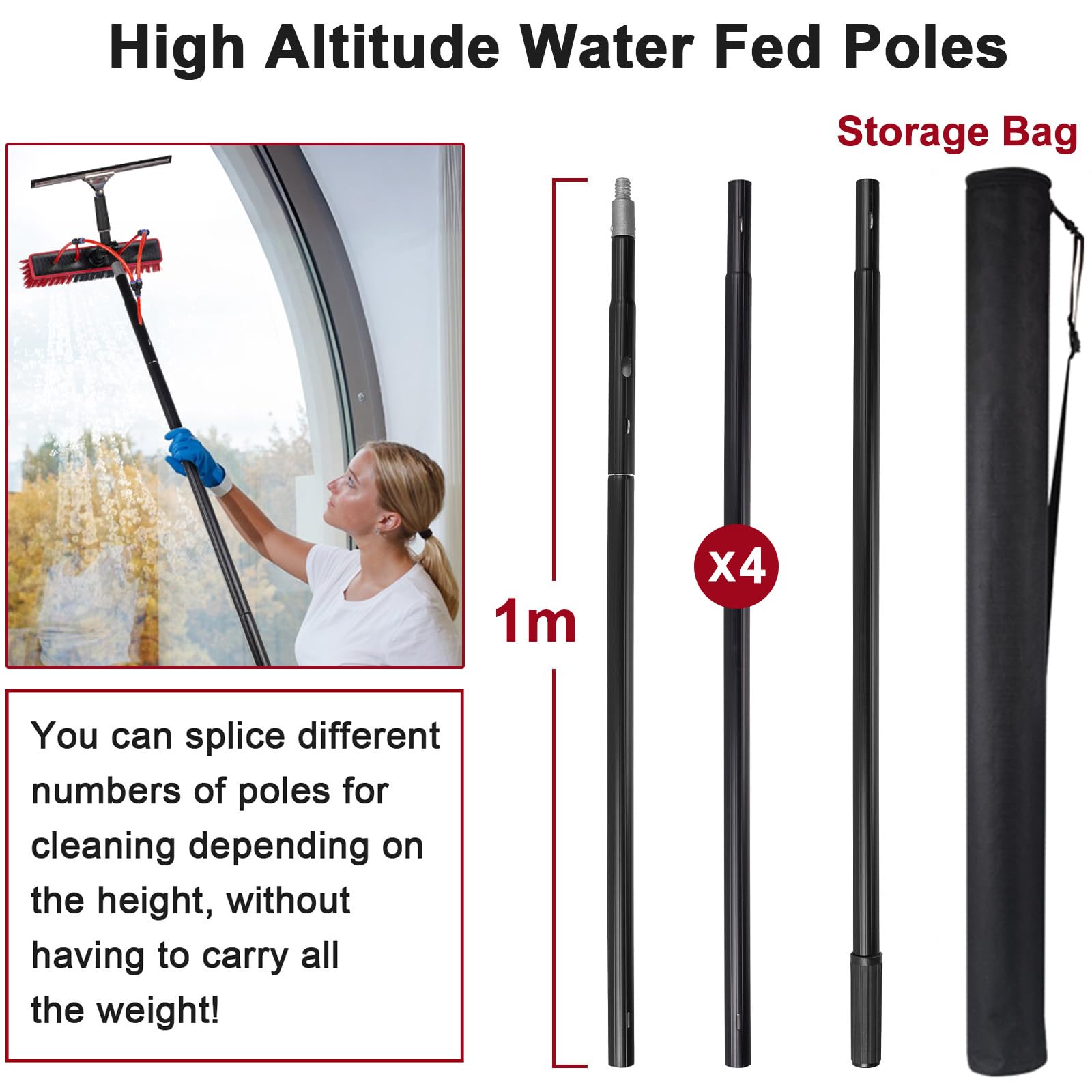 Genérico Cepillo telescópico para Ventanas de 6 m, Extensible con Barra de Agua, escobilla de Goma, ángulo Ajustable y dispensador de jabón. Conector de Manguera común para Paneles solares,