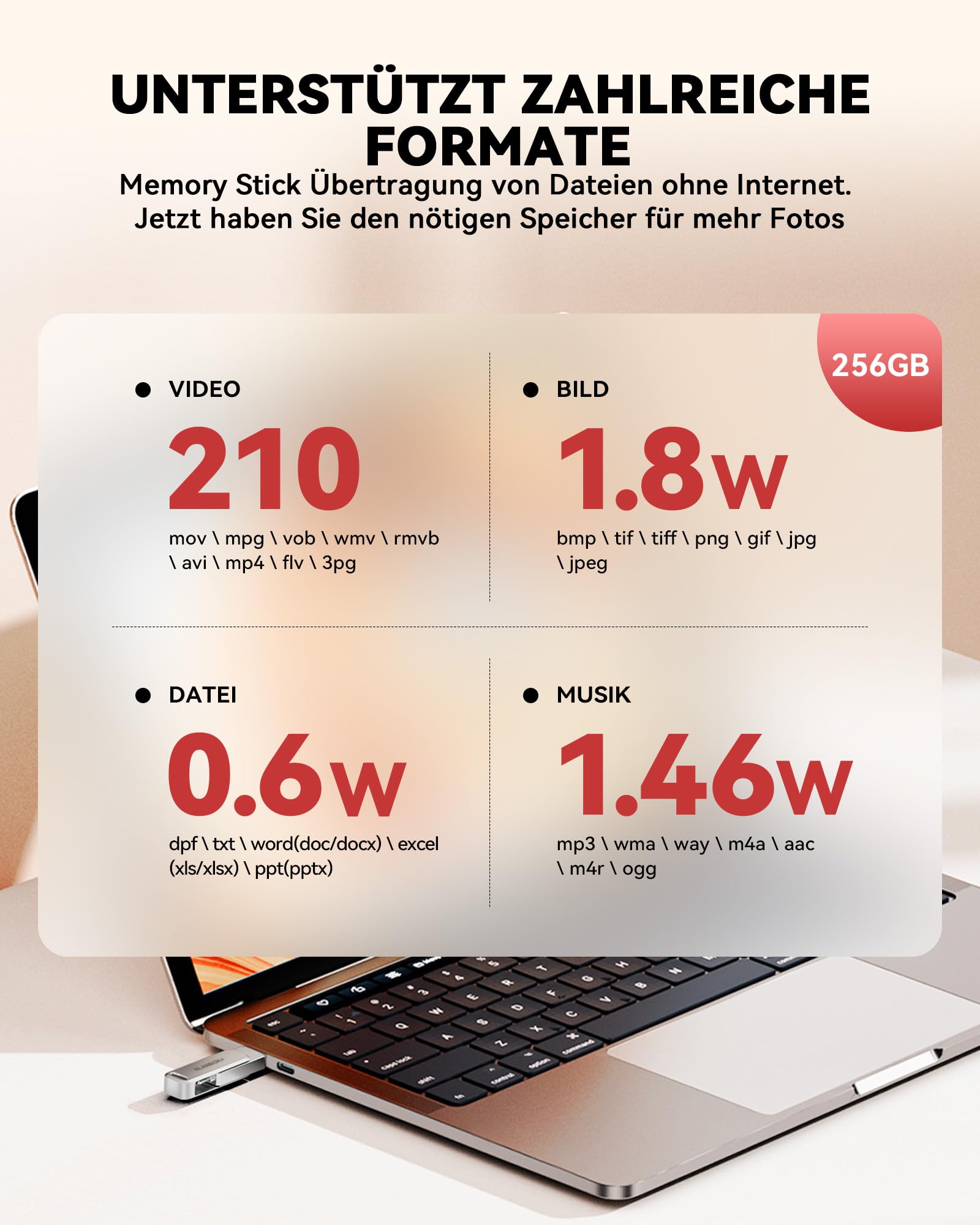 256GB Memoria USB del telefono del bastone della foto del telefono di memoria per le foto video