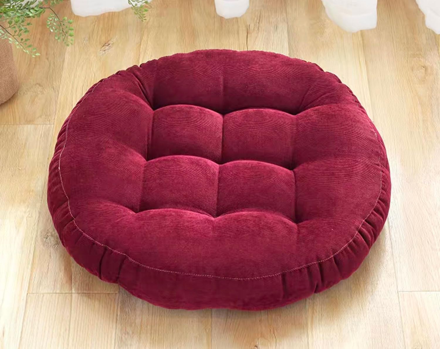 MGEMJMJ Meditation Floor Pillow,Large Round Floor Cushions For Adults Tufted Corduroy Floor Seat Pillows Cushion For Living Room(Size:50x50cm(20x20inch),Color:Claret)