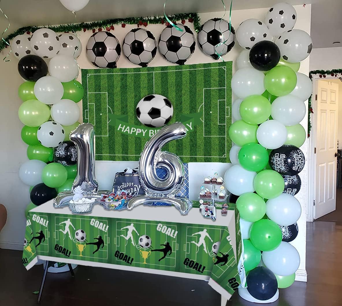 Soccer Birthday Party Backdrop Football Field Photo Background Soccer Theme Birthday Party Decorations Photo Booth Props for Boys Adult Cake Table Decorations (7X5FT) - Image 5
