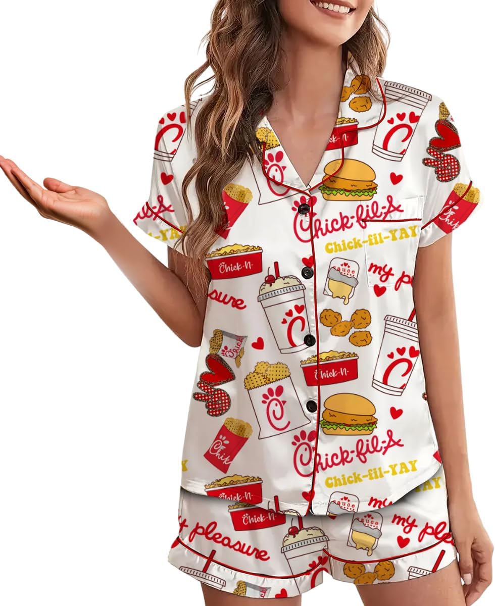 HAGOMA Funny Graphic Pajamas for Women Set Button Down Short Sleeve Top and Shorts Pjs Sets Sleepwear XS-5XL - Image 2