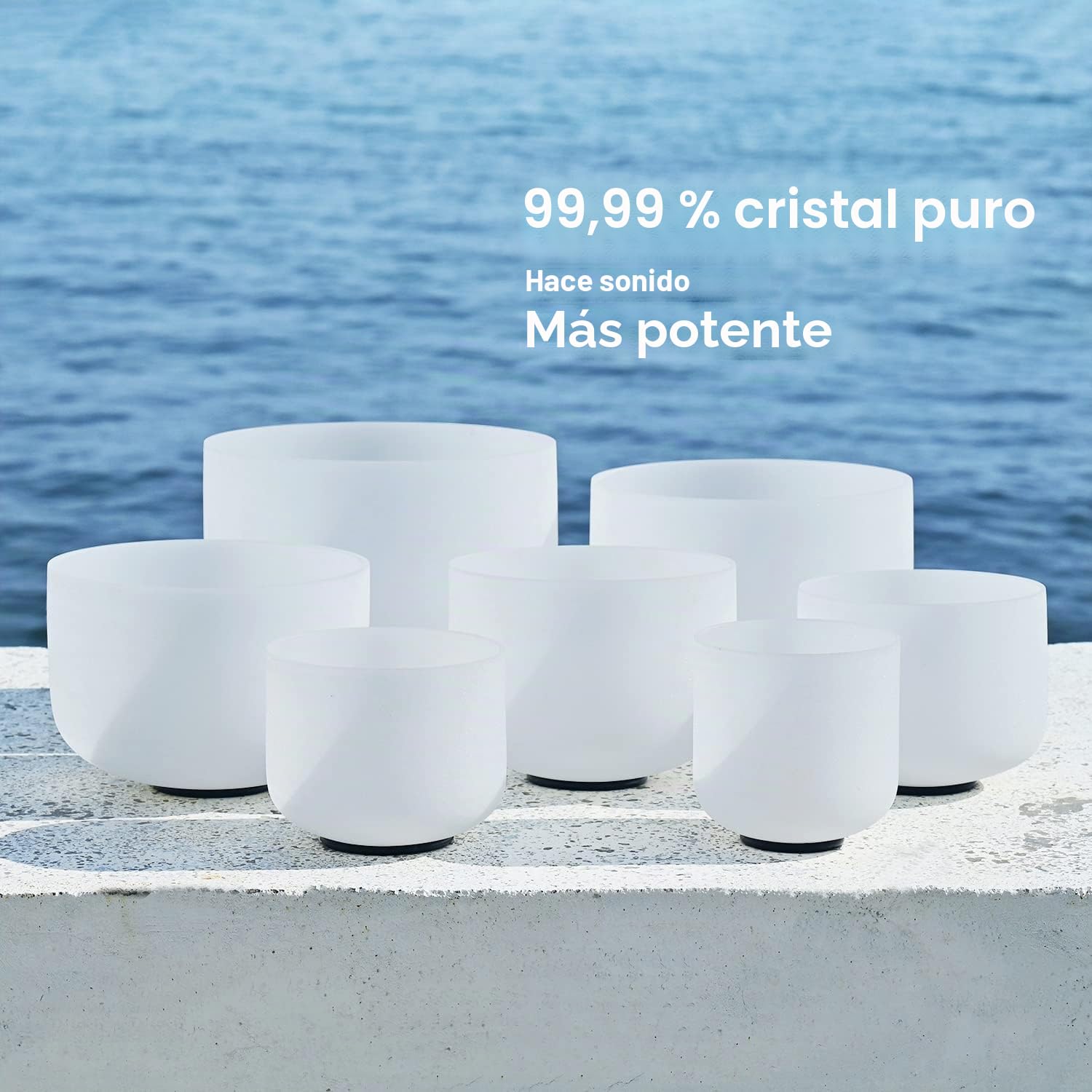 CVNC, Juego de 7 cuencos tibetanos de cristal de cuarzo esmerilado de 432 Hz de 15 cm a 30 cm, para terapia de sonido, meditación terapéutica, incluye 2 estuches de regalo