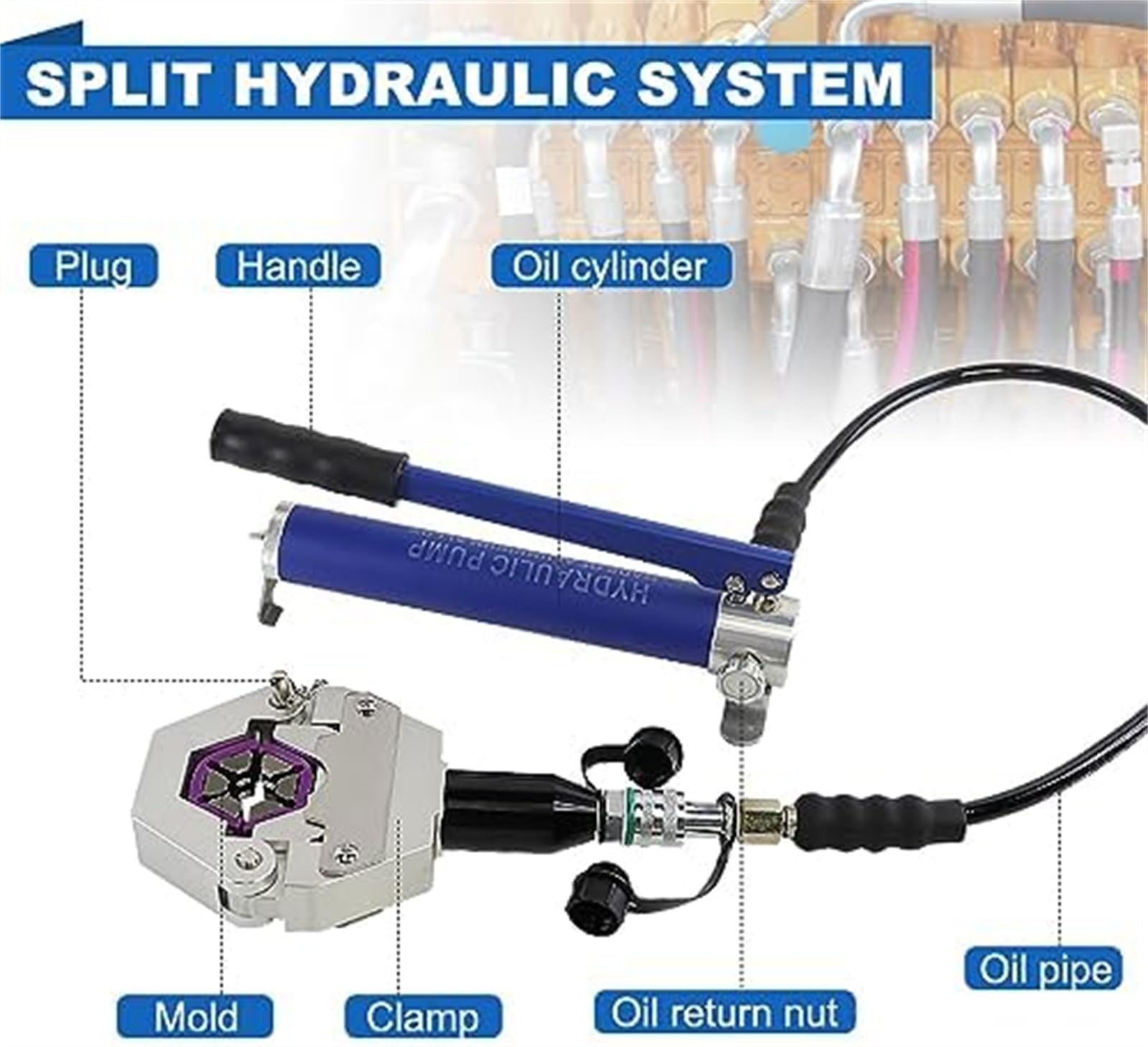 Zaciskarka do węży hydraulicznych, ręczne rozdzielne narzędzia do zaciskania rur z zestawem 7 matryc, lekka pompa ze stopu aluminium, narzędzia do naprawy klimatyzacji samochodowej, narzędzie do zac