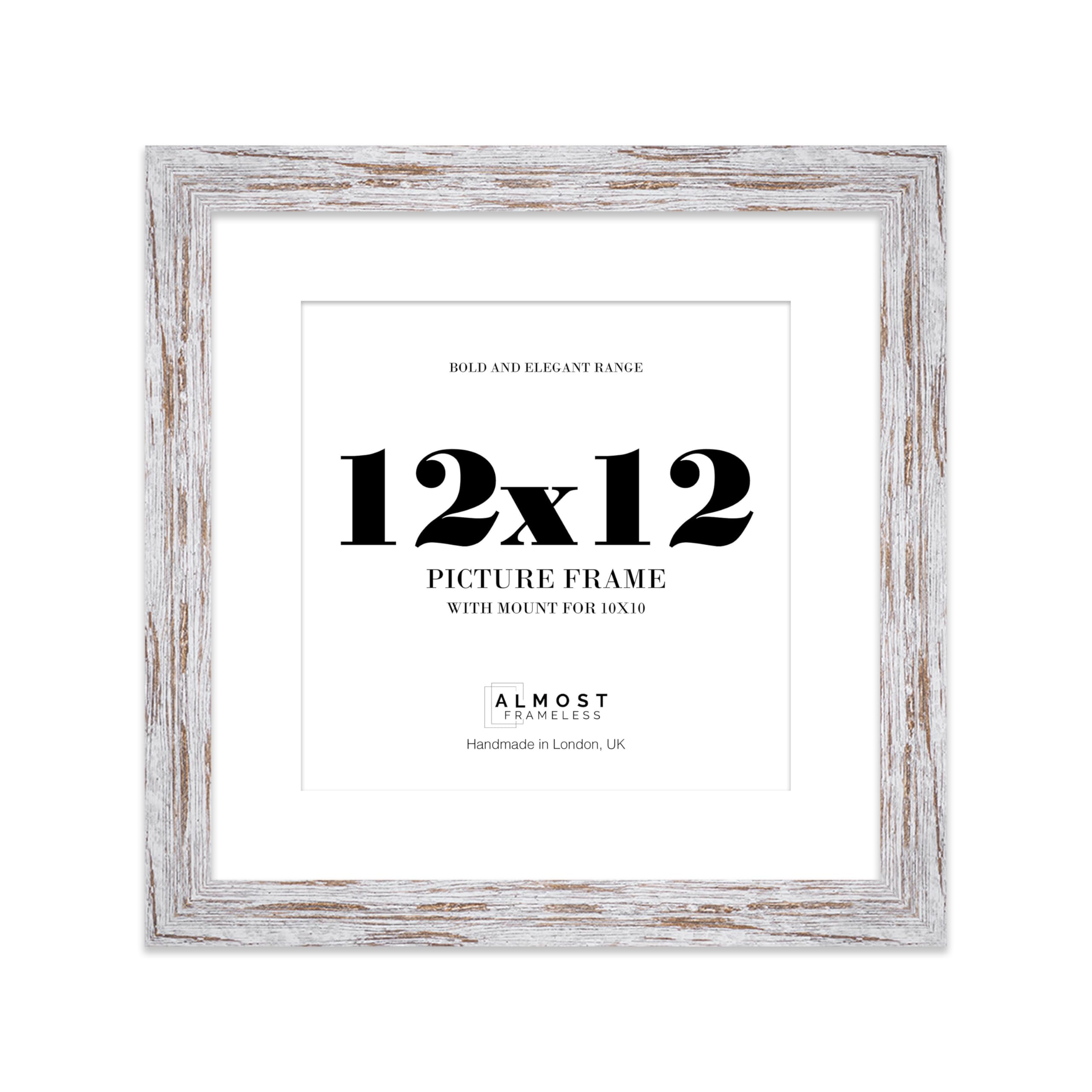 12x12" Distressed Wood Square Frame With Mount for 10x10" Pictures 28mm Edge Frame Display with Wall Hooks and Kickstand, 1 Pack