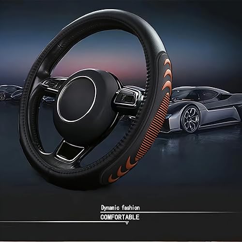 Miniatura 2 de Funda de cuero para volante de automóvil para Ford F150 F250 F350, de 15.5 a 16 pulgadas, con partículas de masaje antideslizantes (marrón)