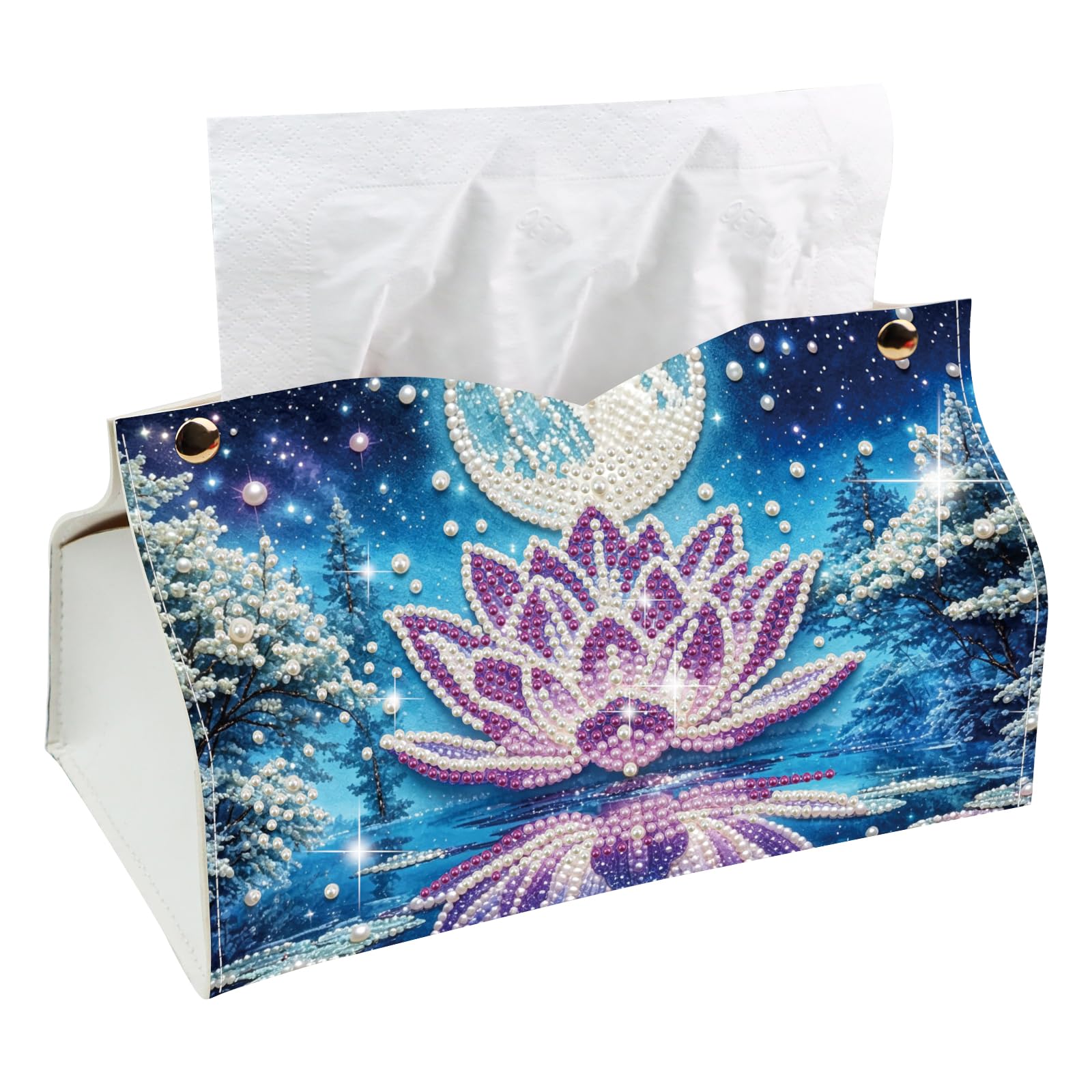 PoetryDraw Diamond Art Tissue Box Holder 25cm (Winter Night Pearl Lotus)