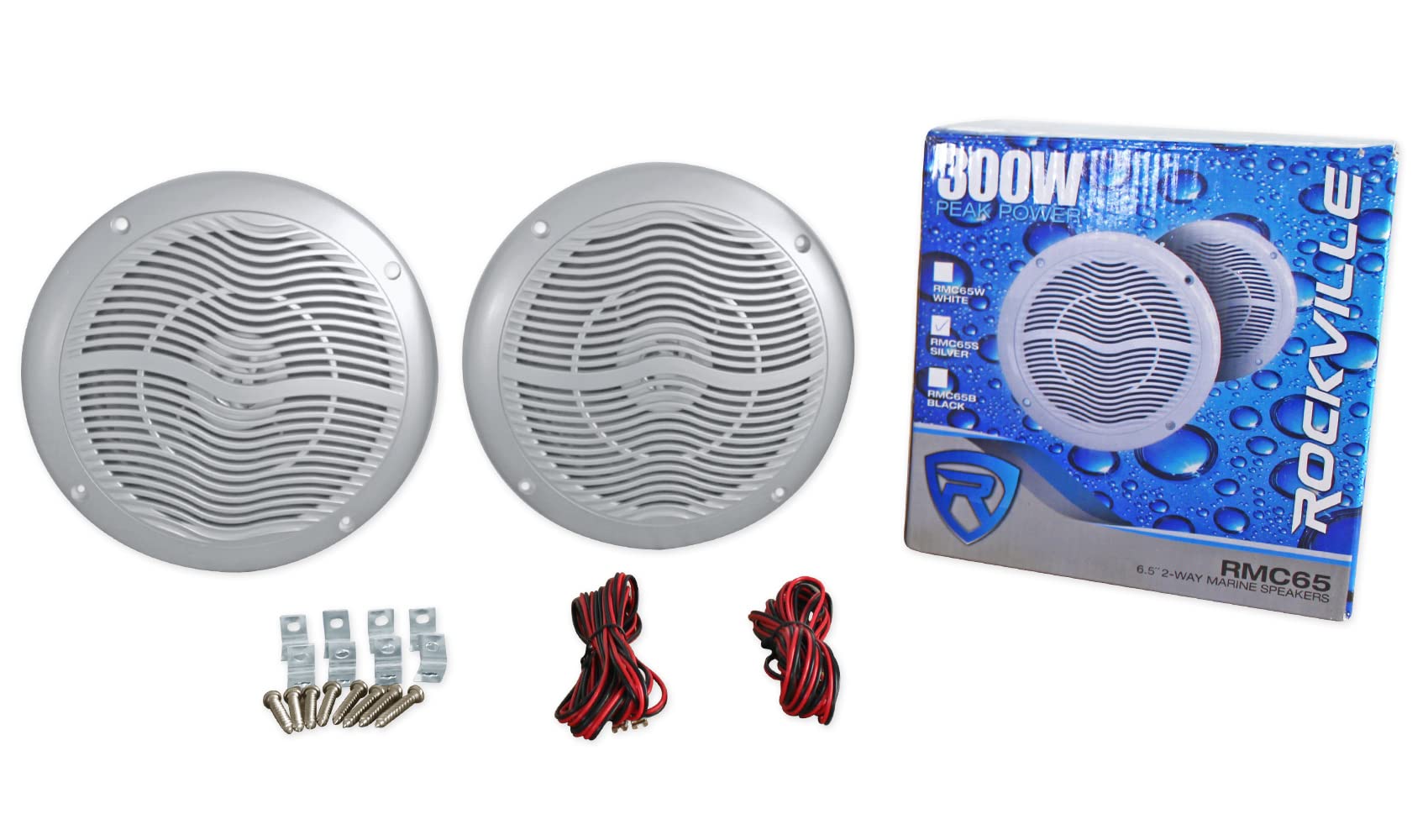 Rockville Rmc65s para 6,5 cala 600 W wodoodporne głośniki do łodzi morskich 2-drożne, srebrne