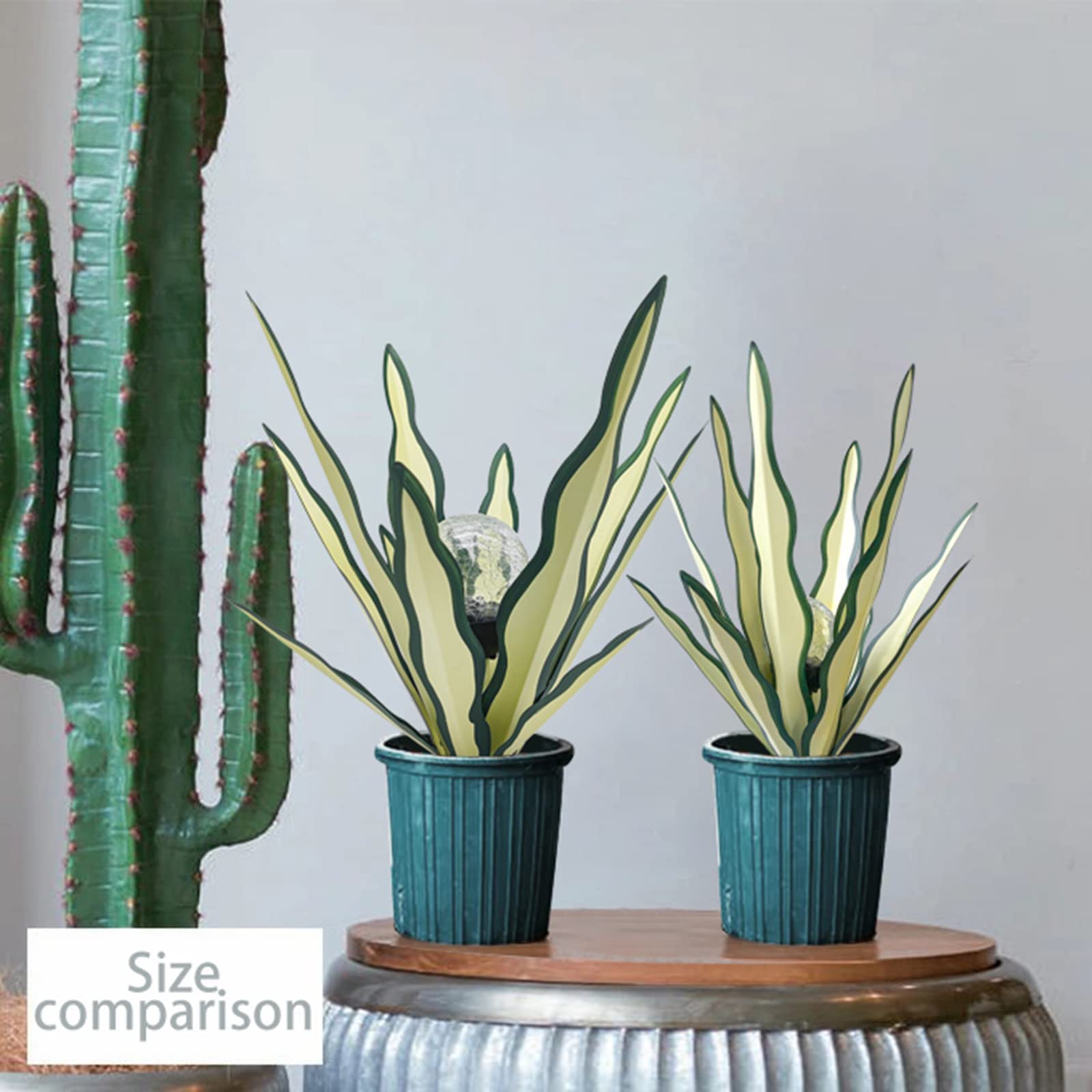 menoha 2 PCS Tequila Rustic Sculpture,Rustic Hand Painted Metal Agave Plant,DIY Metal Plant Garden Yard Sculpture,Lawn Home Ornaments Stakes Outdoor Decor Garden (Green++Ball)