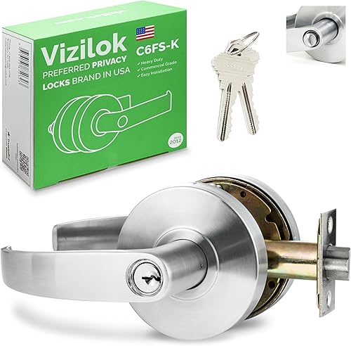 VIZILOK Cerradura de puerta con palanca de entrada resistente al vandalismo con llaves C6FS-K - BHMI grado 2 resistente grado comercial izquierda