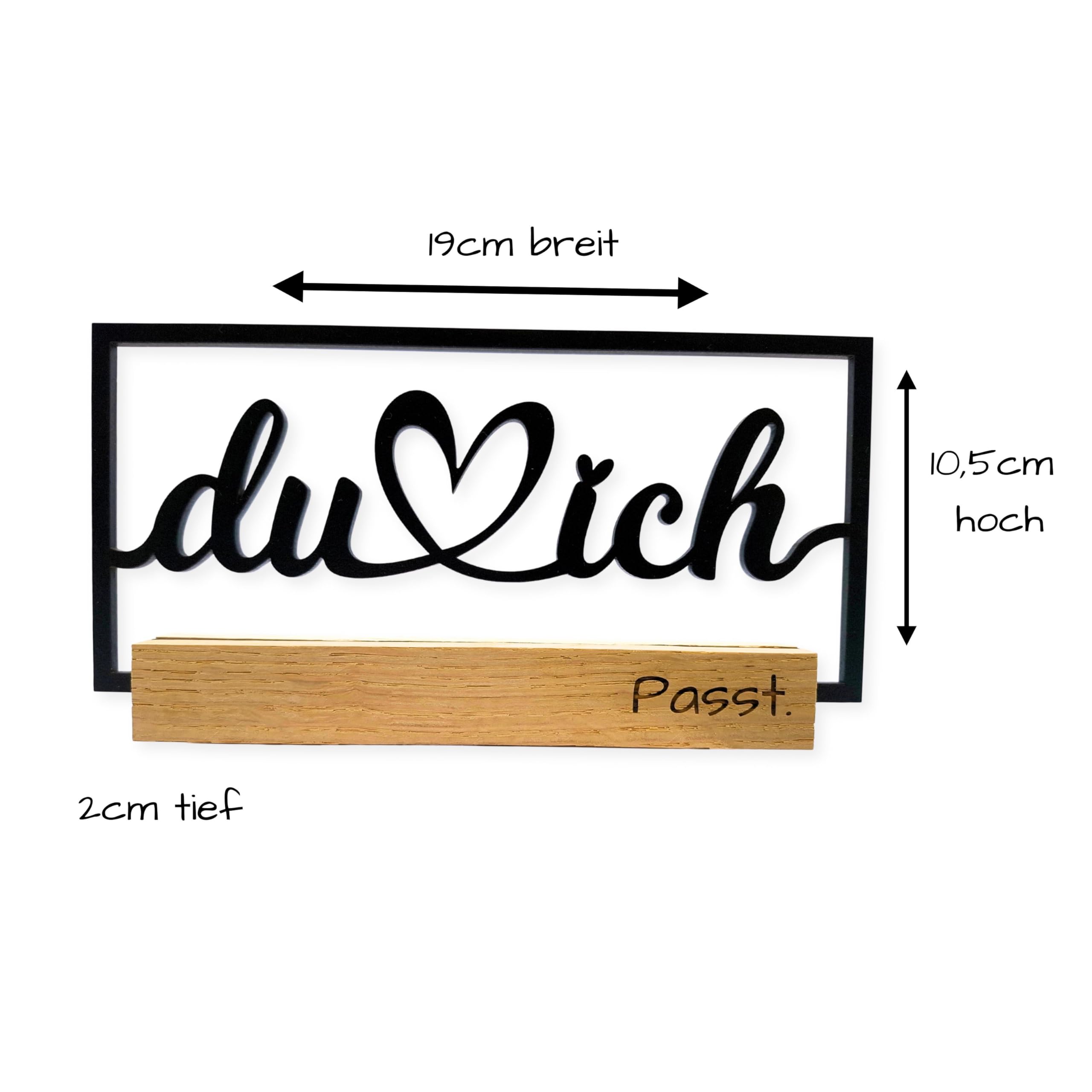 Traumwelten-Zimmermann Geschenk für Partner Freundin Freund | Jahrestag Liebesgeschenk Romantische Deko für Paare I du ich passt Holz Schriftzug mit Eichensockel