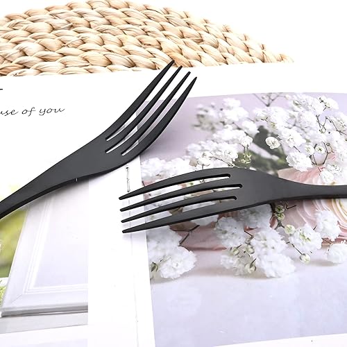 Miniatura 6 de Snplowum Juego de cubiertos de color negro mate con cuchillo para carne, 24 piezas de cubiertos pesados de acero inoxidable 1810, juego de