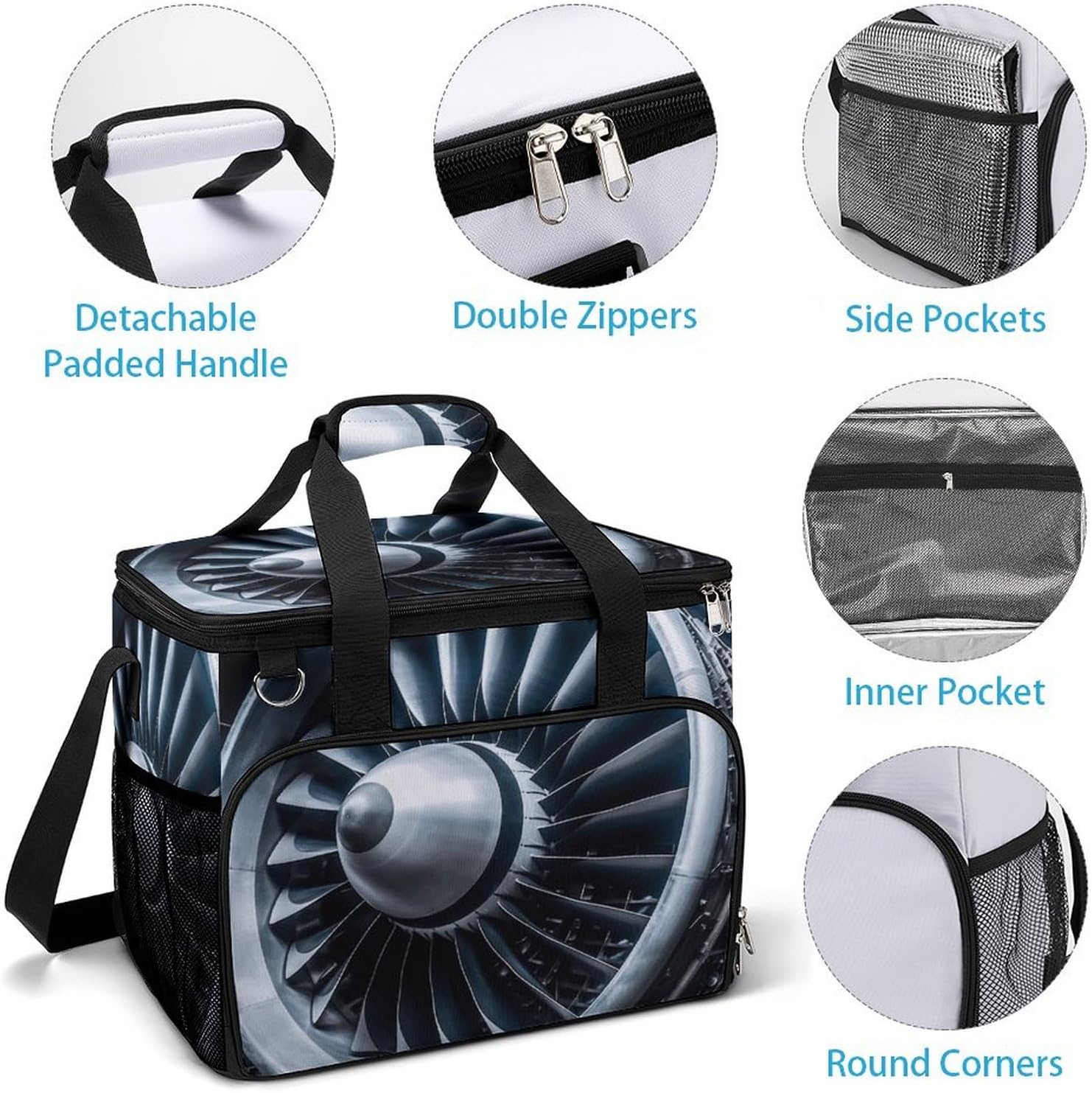 Cooler Bags Insulated for Travel, Jet Engine Print Soft Cooler Bag,Insulated Lunch Bag for Camping/Beach/Outdoor/Picnic