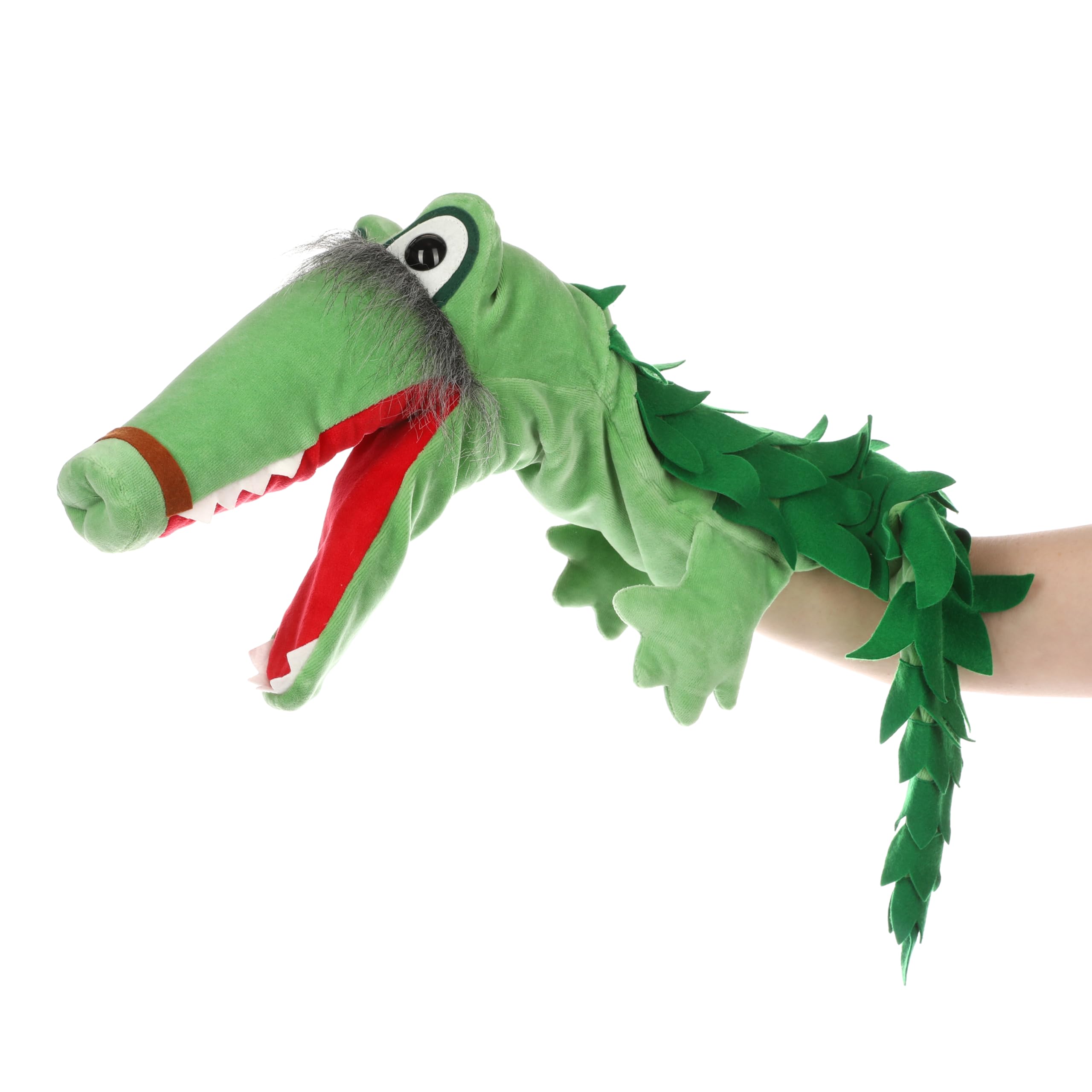 Handpuppe Drache Dagobert – 80 cm – Textilhandpuppe mit Kulleraugen & großem Maul – Handgefertigt – Urania Puppentheater Lizenz