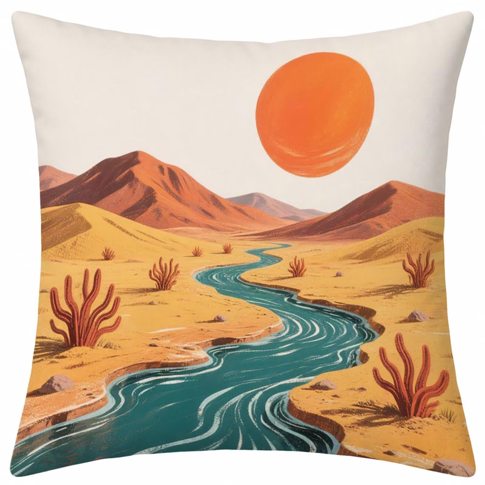Housse de coussin 55x55 paysage désert en velours doux pour déco salon