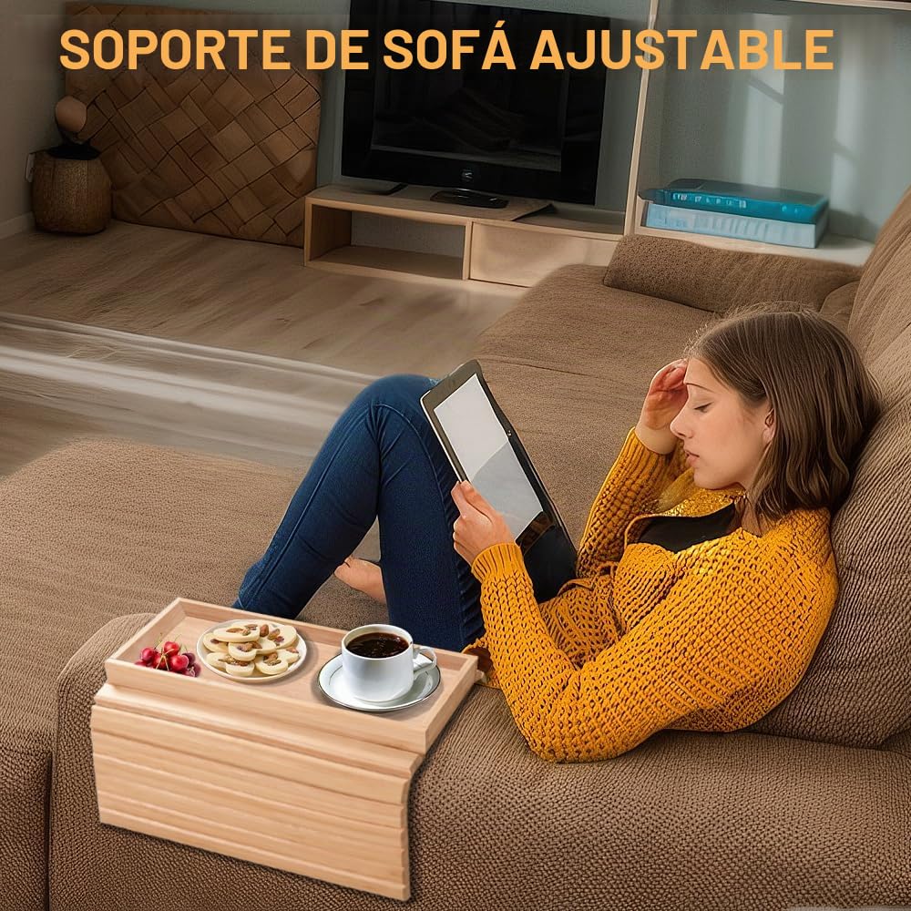 Bandeja para apoyabrazos de sofá Lighterday, bandeja de bambú plegable para sofá, bandeja antideslizante para apoyabrazos de sofá, bandeja para sillón para snacks, teléfono, bebidas y tazas