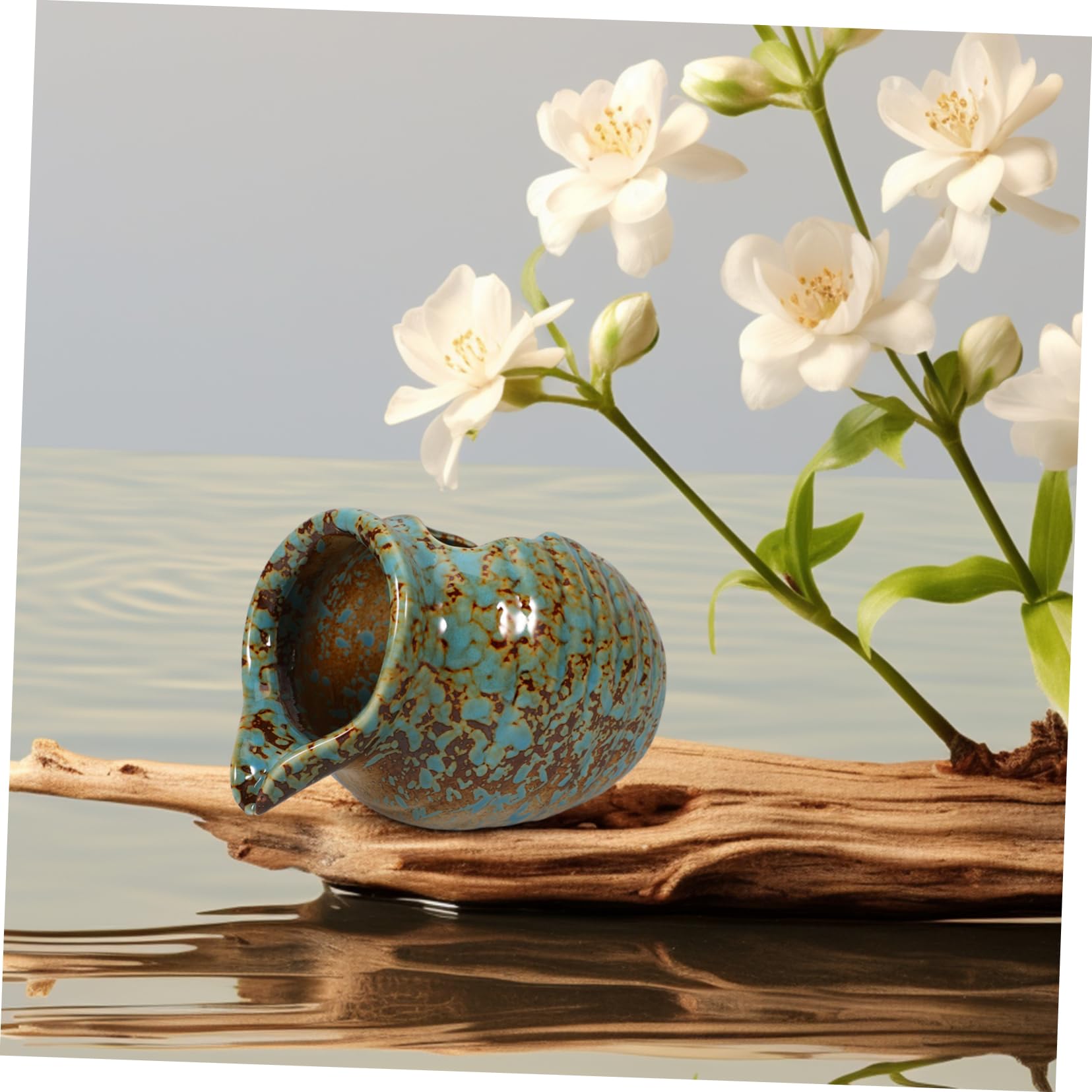 Fontaine de cascade circulante en céramique Vase hydroponique Décoration de jardin Intérieur et extérieur Aquarium hydroponique avec pot de fleurs 4,88 pouces
